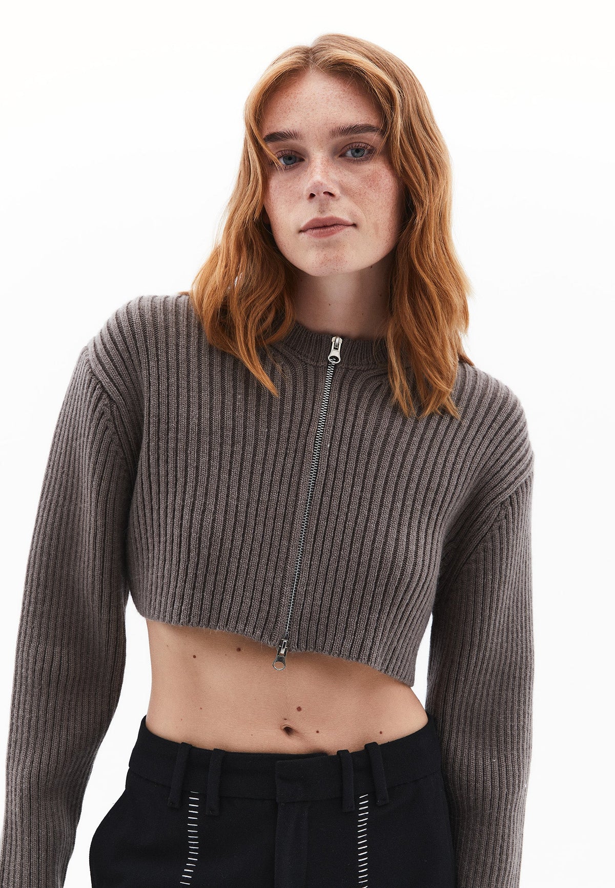 Cropped Cardigan With Zipper Detail And Raglan Sleeve - FALCON