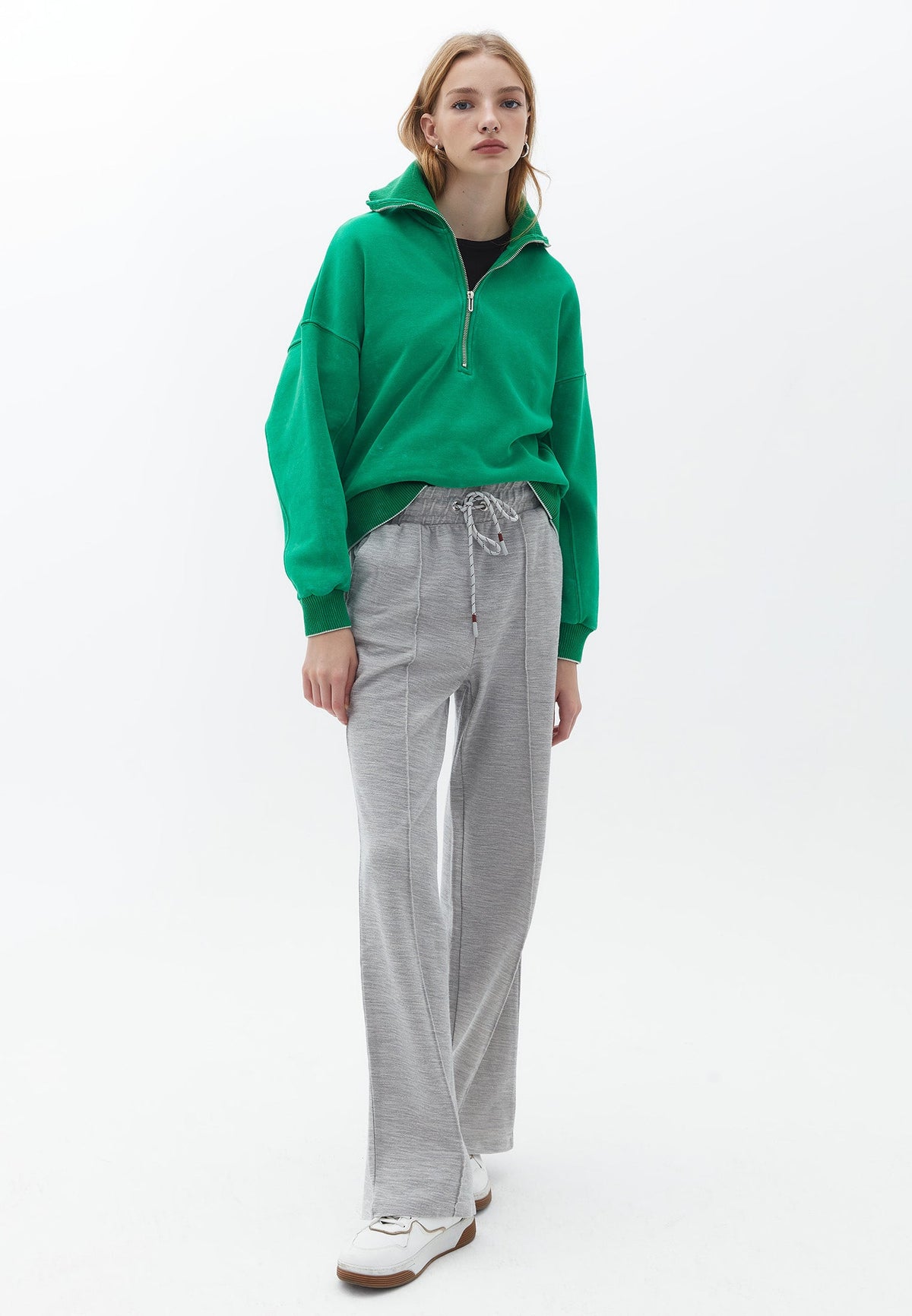 High Neck Long Sleeve Sweatshirt - FERN GREEN