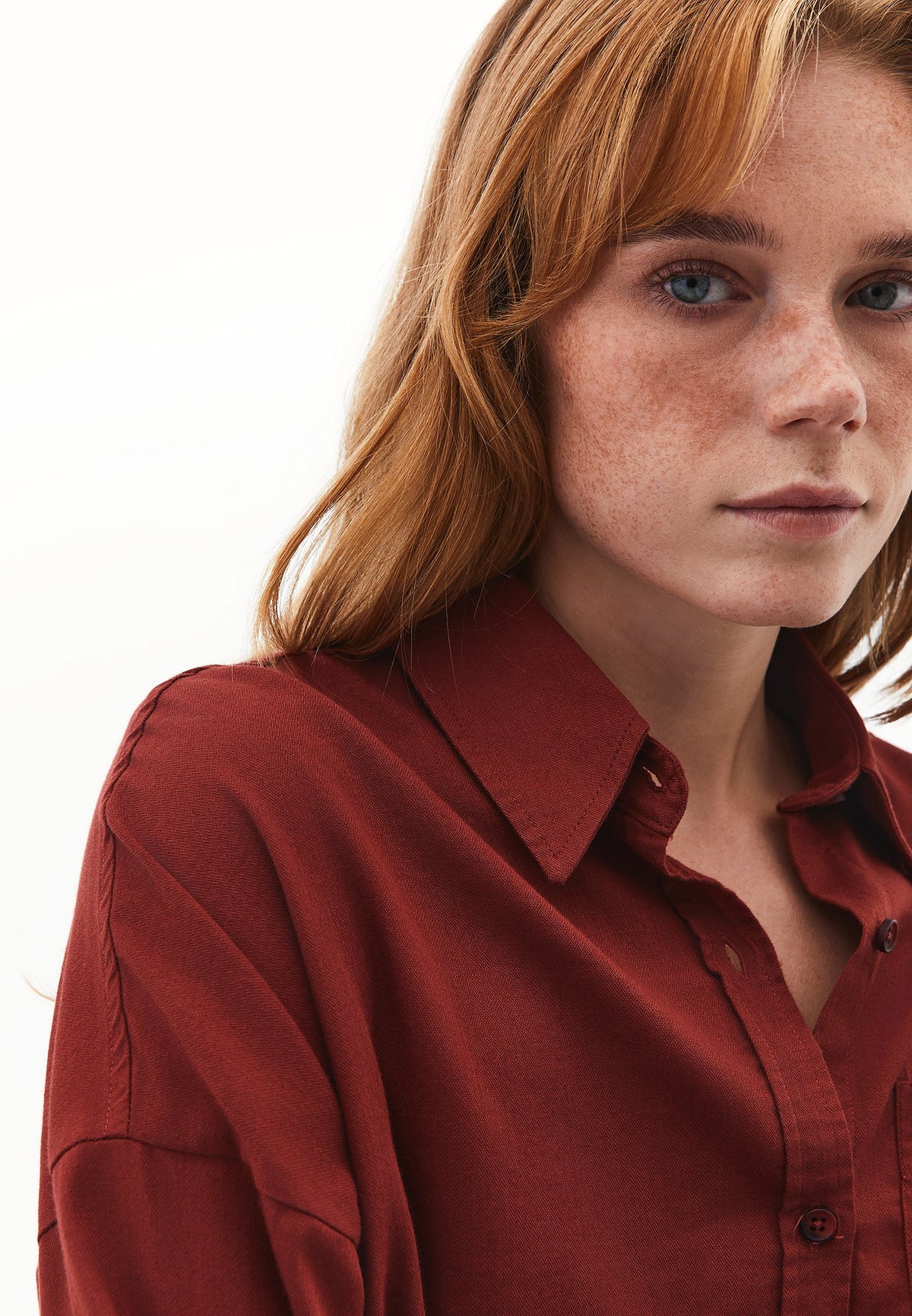 High Neck T-Shirt With Zipper Detail - FIRED BRICK