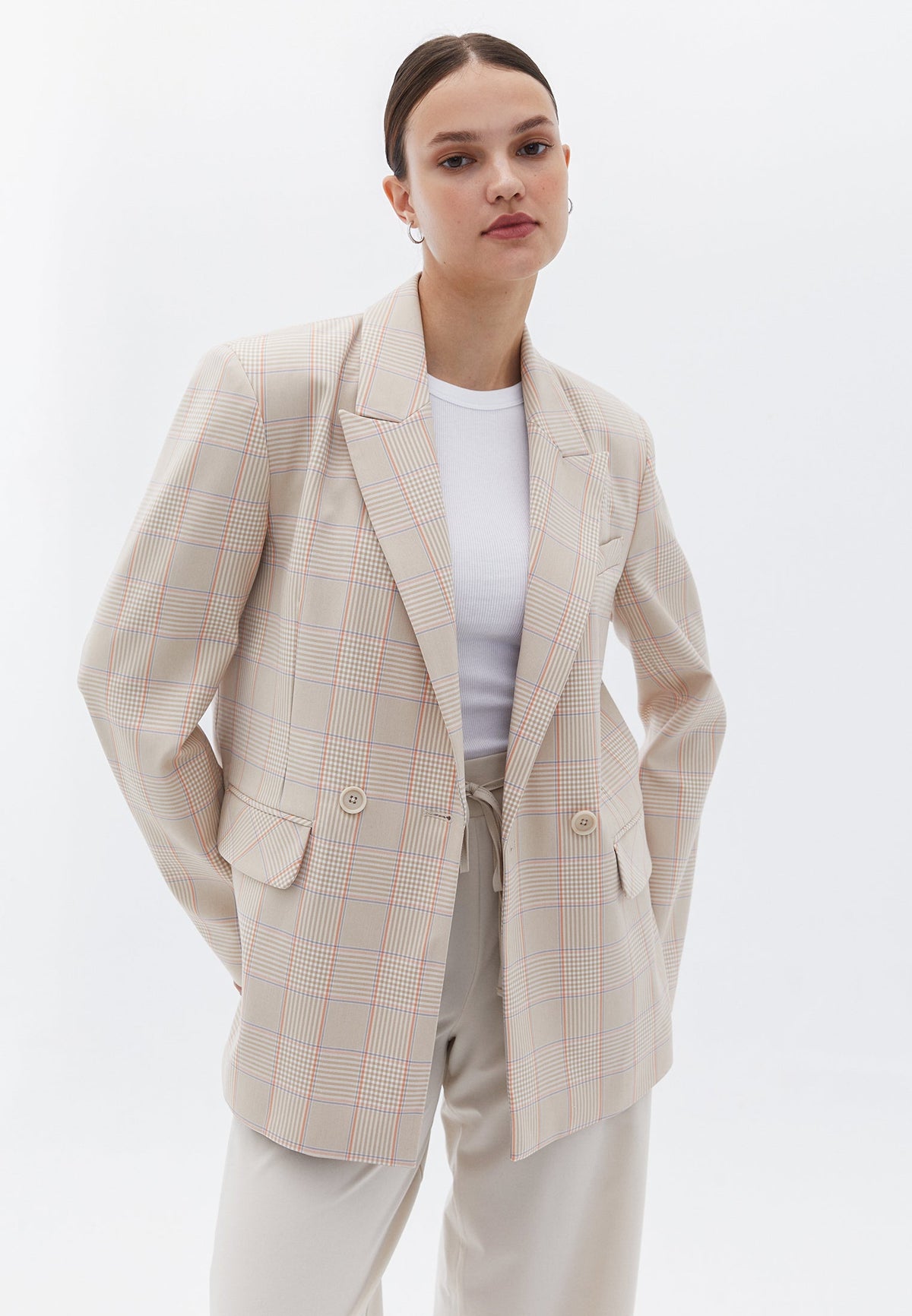 Crossover Oversize Long Sleeve Jacket - FRENCH OAK CHECK