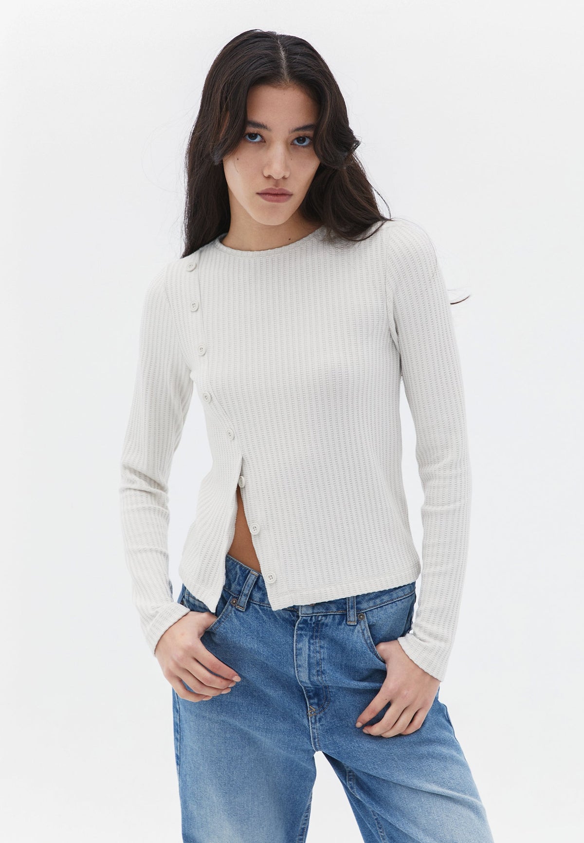Sweater With Button Details And Boat Neckline - FRENCH OAK
