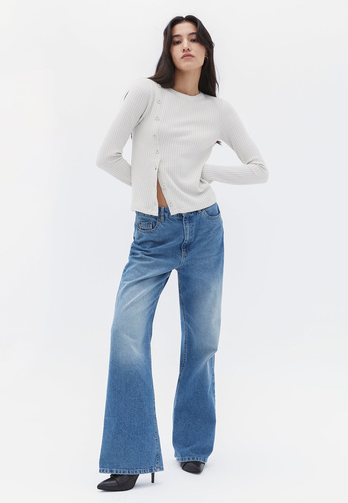 Sweater With Button Details And Boat Neckline - FRENCH OAK