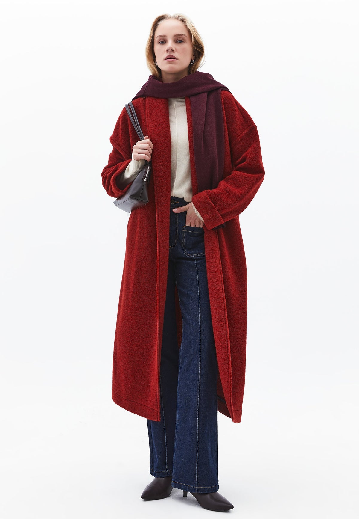 Long Coat With Shawl Collar And Belt Detail - FRIED BRICK