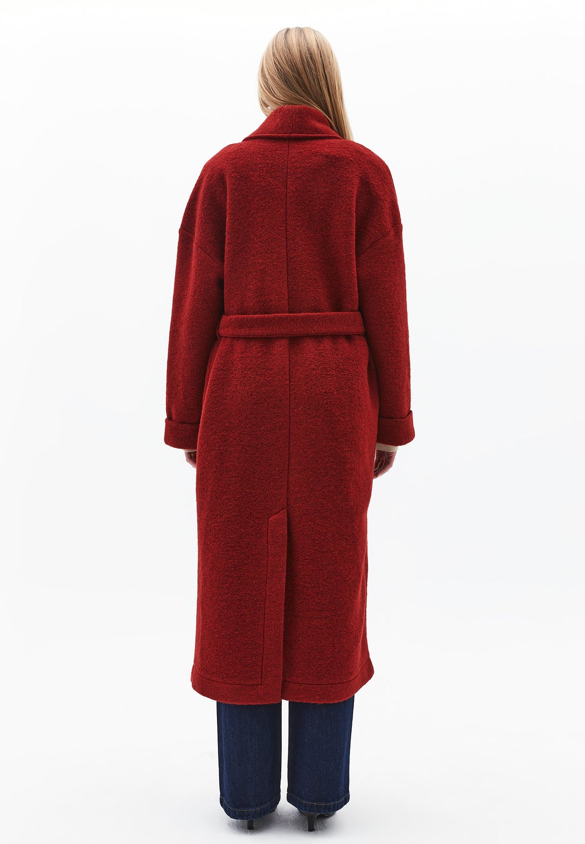Long Coat With Shawl Collar And Belt Detail - FRIED BRICK