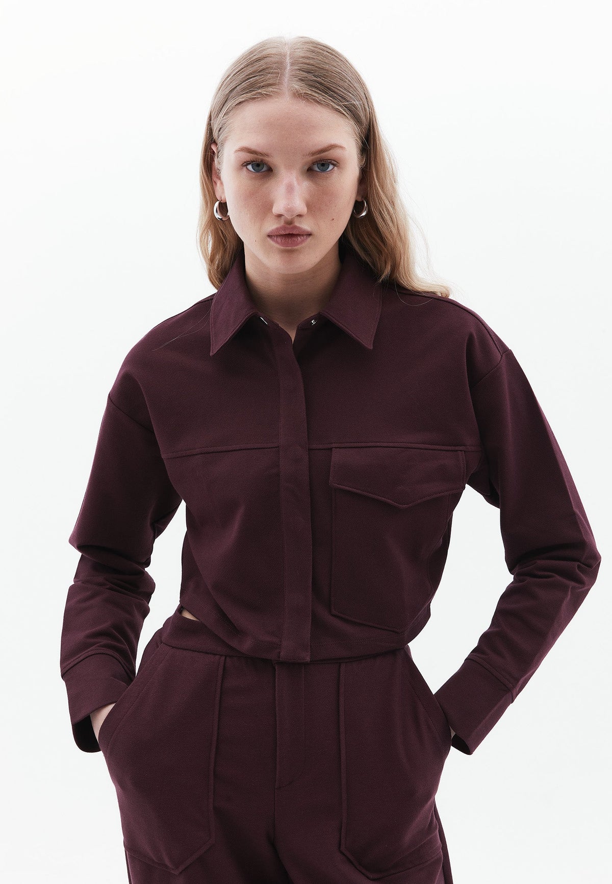 Long Sleeved Pocket Detailed Crop Sweatshirt - FUDGE