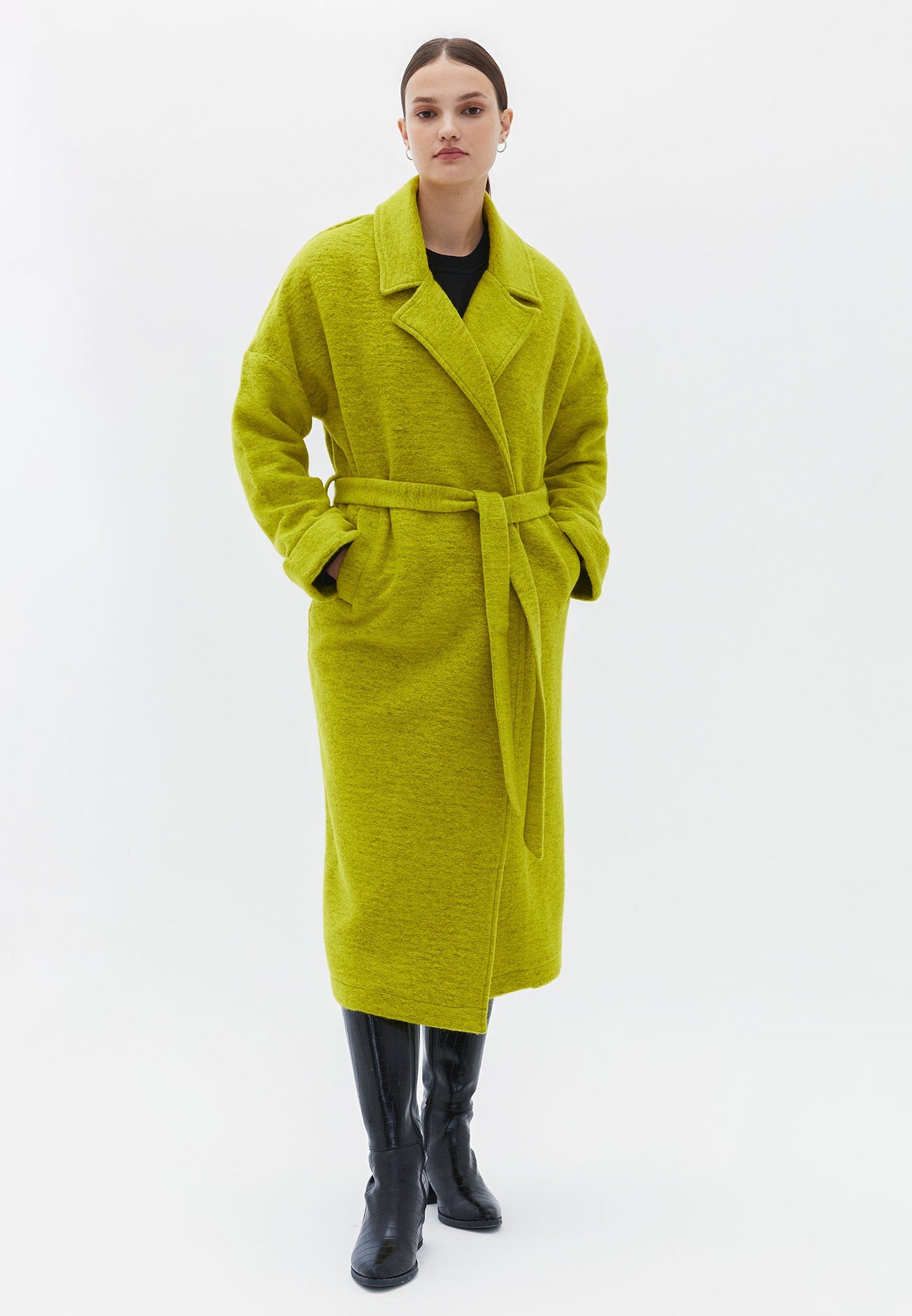 Oversize Long Belted Coat - GOLDEN OLIVE