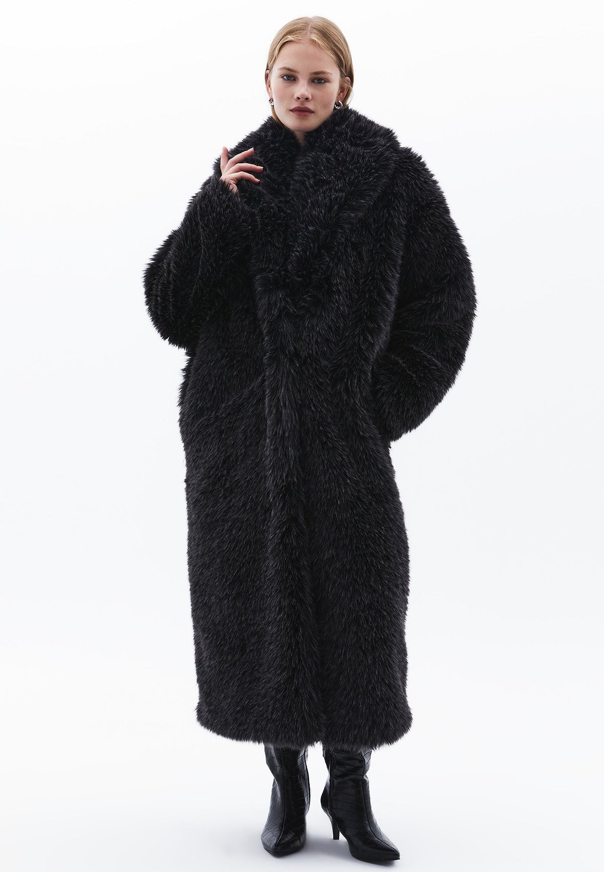 Shawl Collar Long Coat - GRAY PINSTRIPE