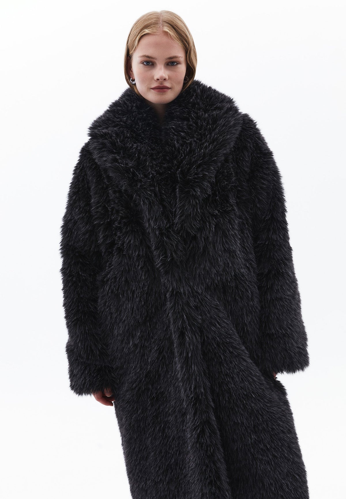 Shawl Collar Long Coat - GRAY PINSTRIPE