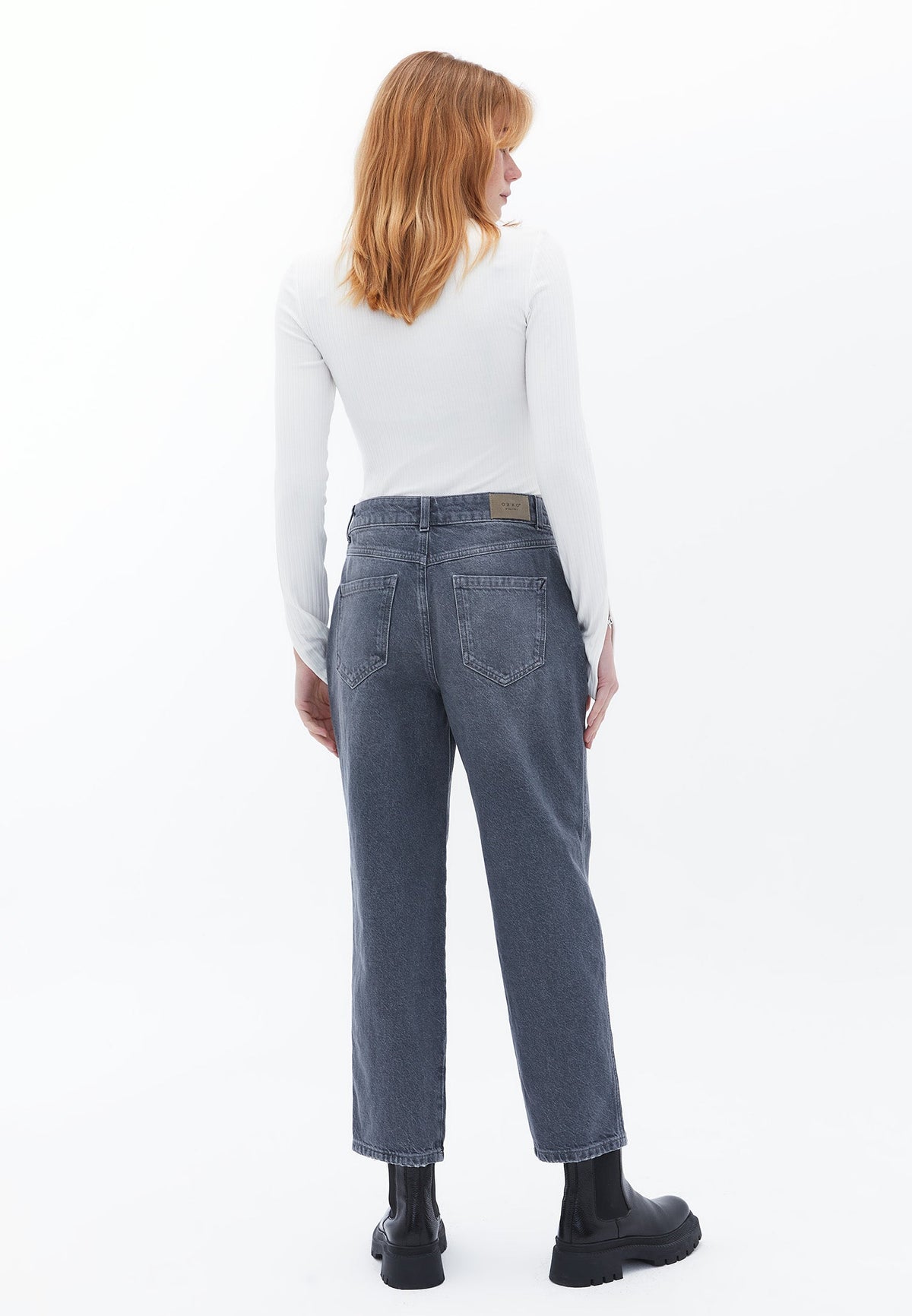Straight Leg High Waist Pants - GREY DENIM