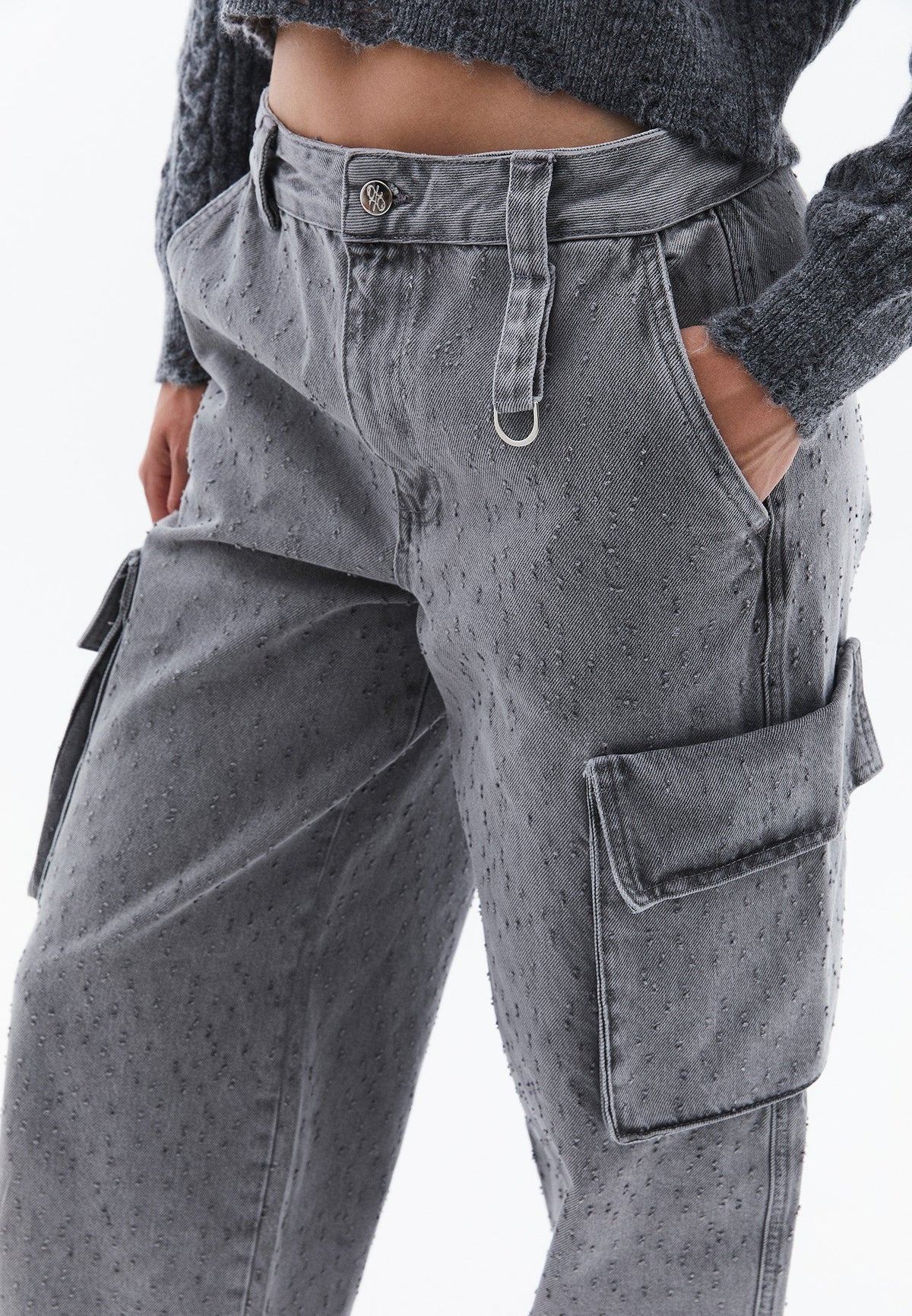 Skater Low Waist Wide Leg Pants - GREY DENIM