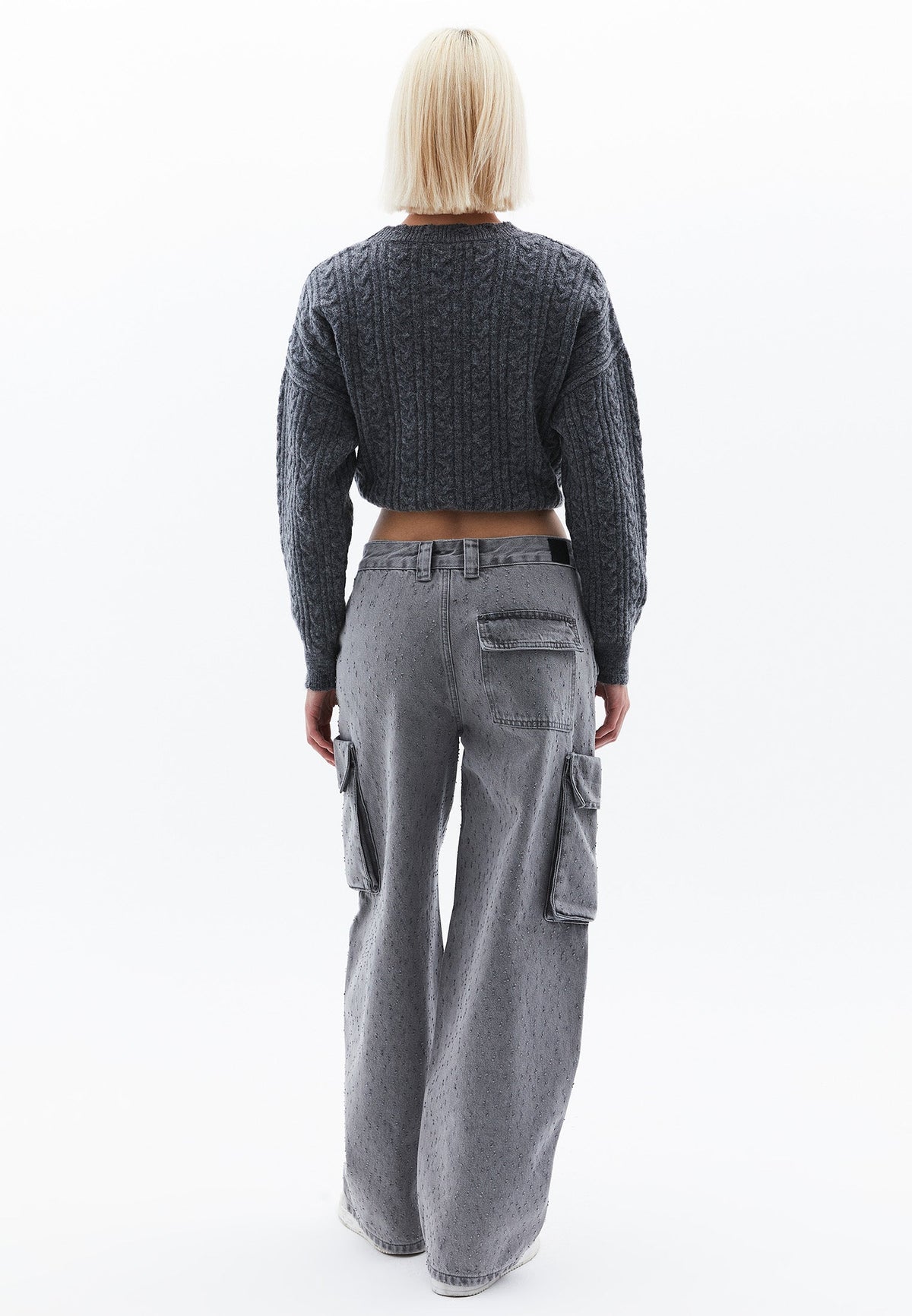 Skater Low Waist Wide Leg Pants - GREY DENIM