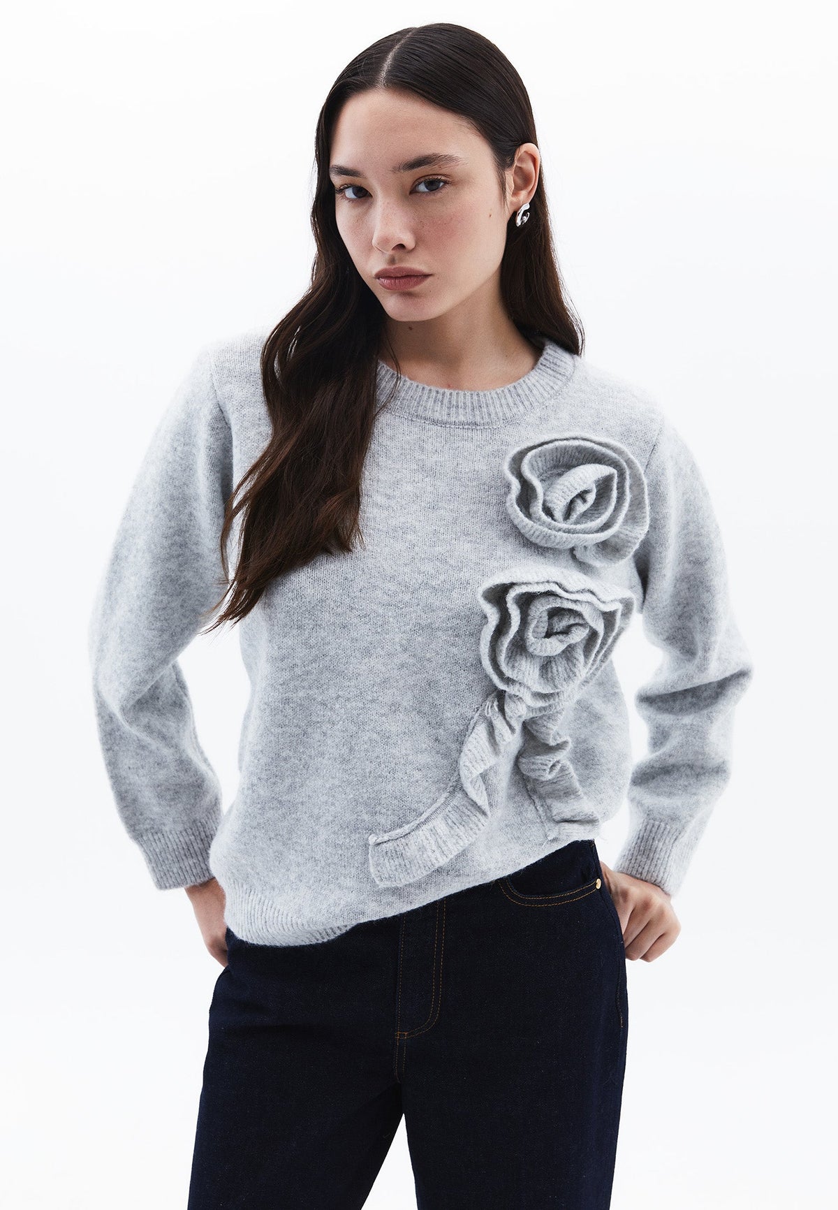 Crew Neck Sweater - GREY MELANGE