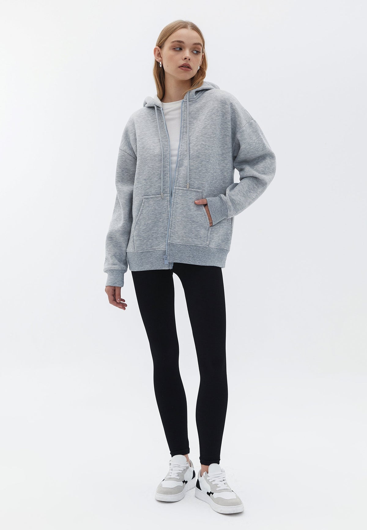 Zip Detailed Oversize Sweatshirt - GREY MELANGE