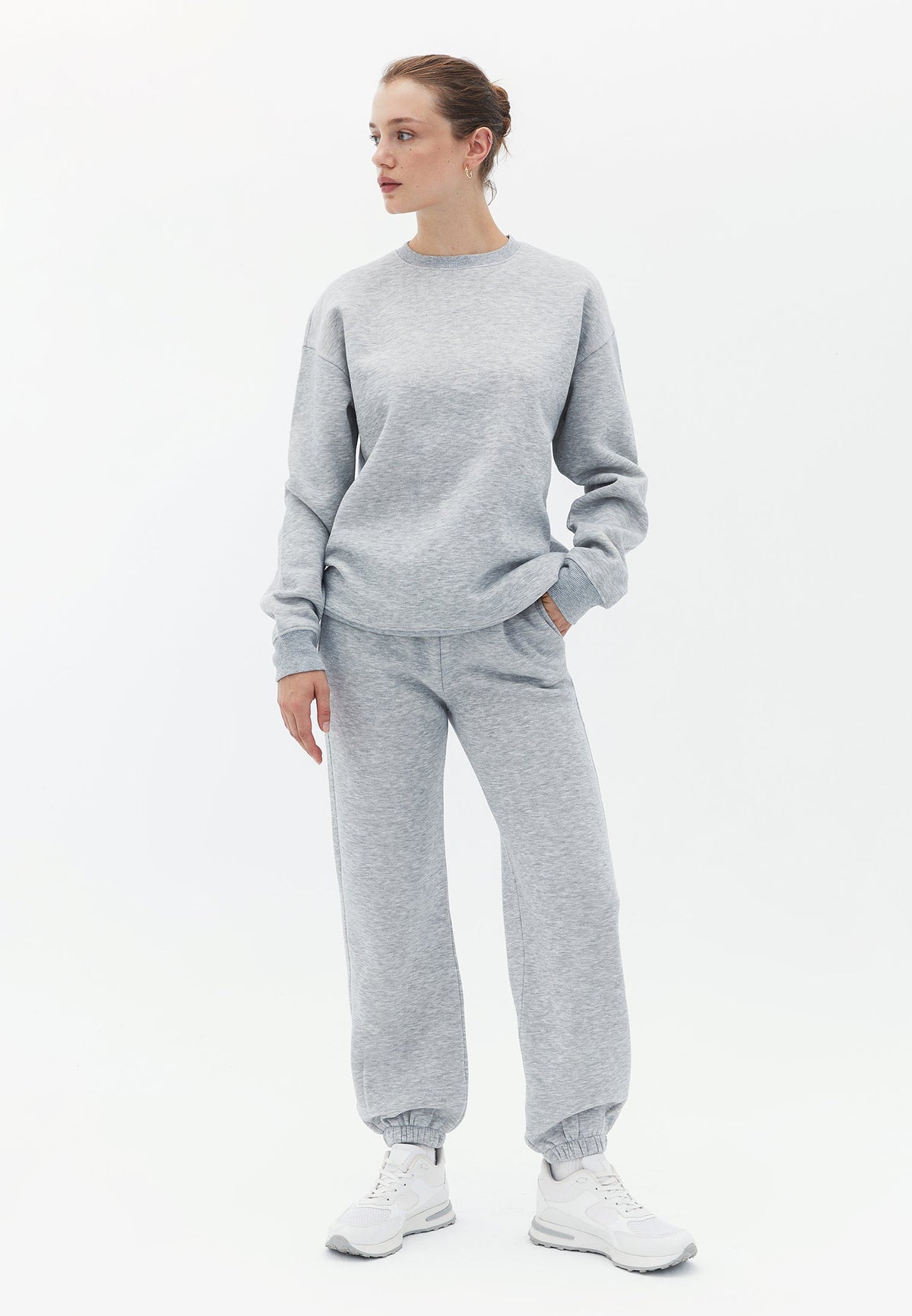 Crew Neck Sweatshirt - GREY MELANGE