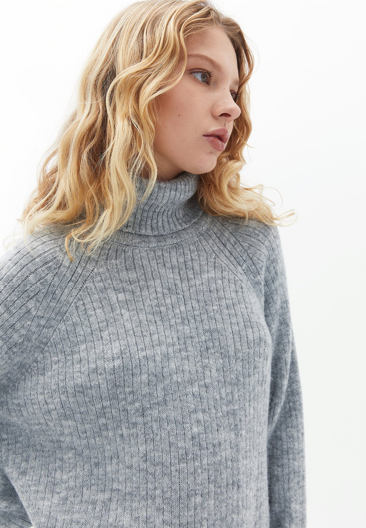 Turtleneck Raglan Sleeve Tunic Dress - GREY MELANGE