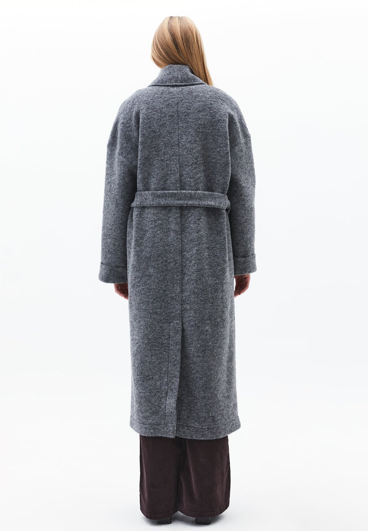 Long Coat With Shawl Collar And Belt Detail - GREY MELANGE