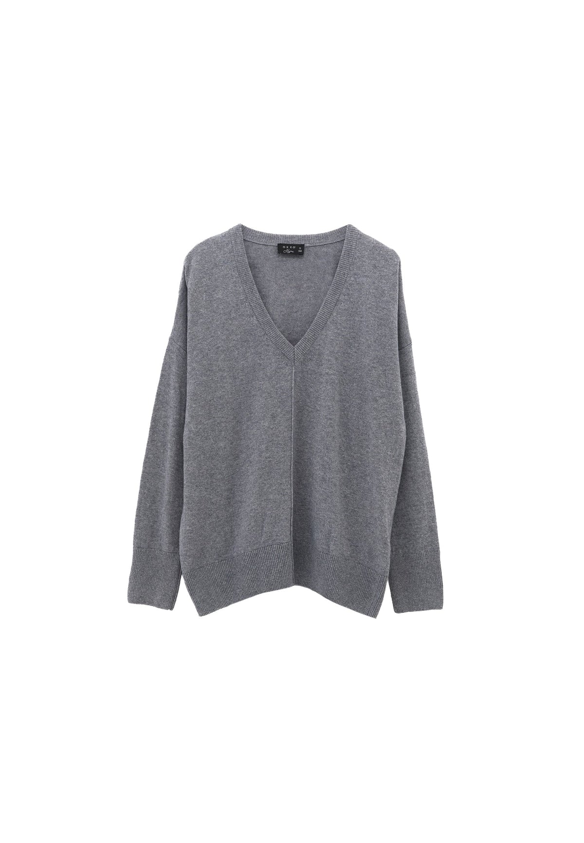 Long V-Neck Knit Sweater With Cashmere Blend - GREY MELANGE