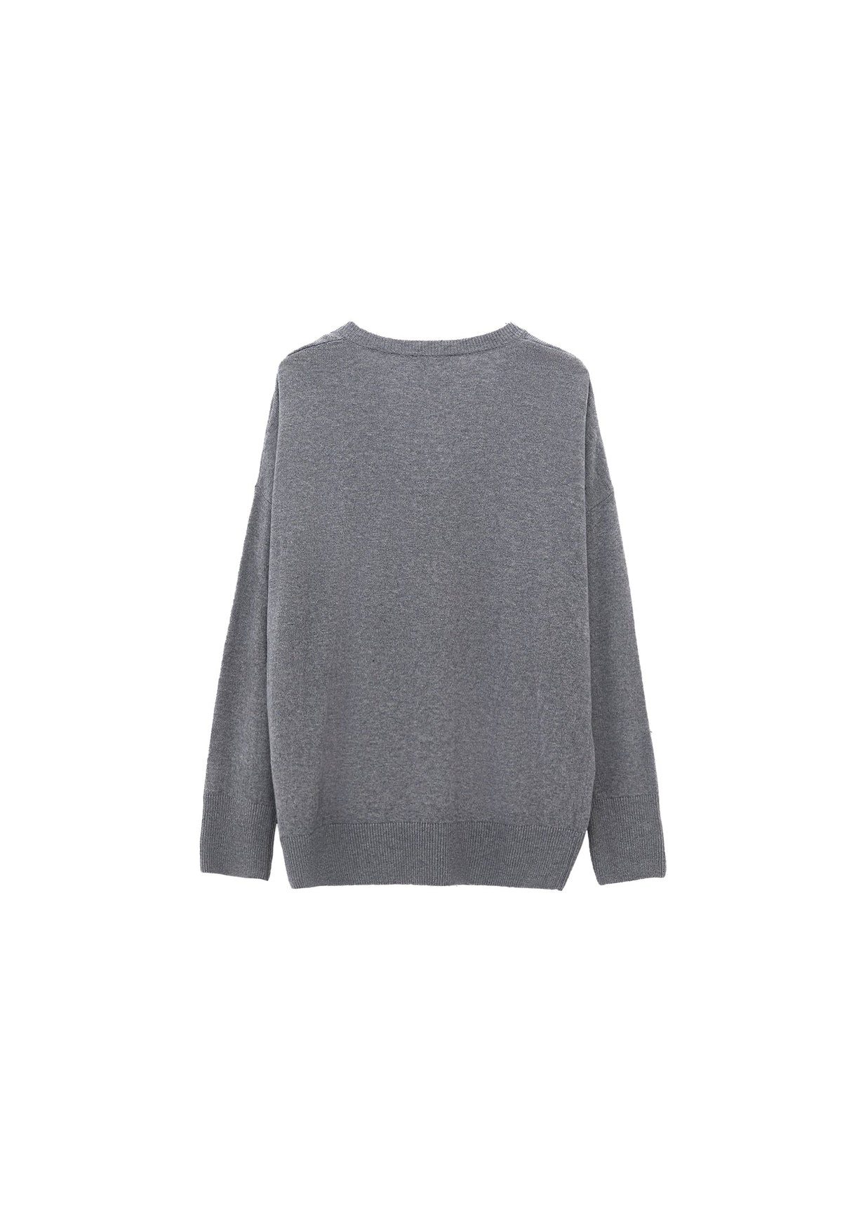 Long V-Neck Knit Sweater With Cashmere Blend - GREY MELANGE