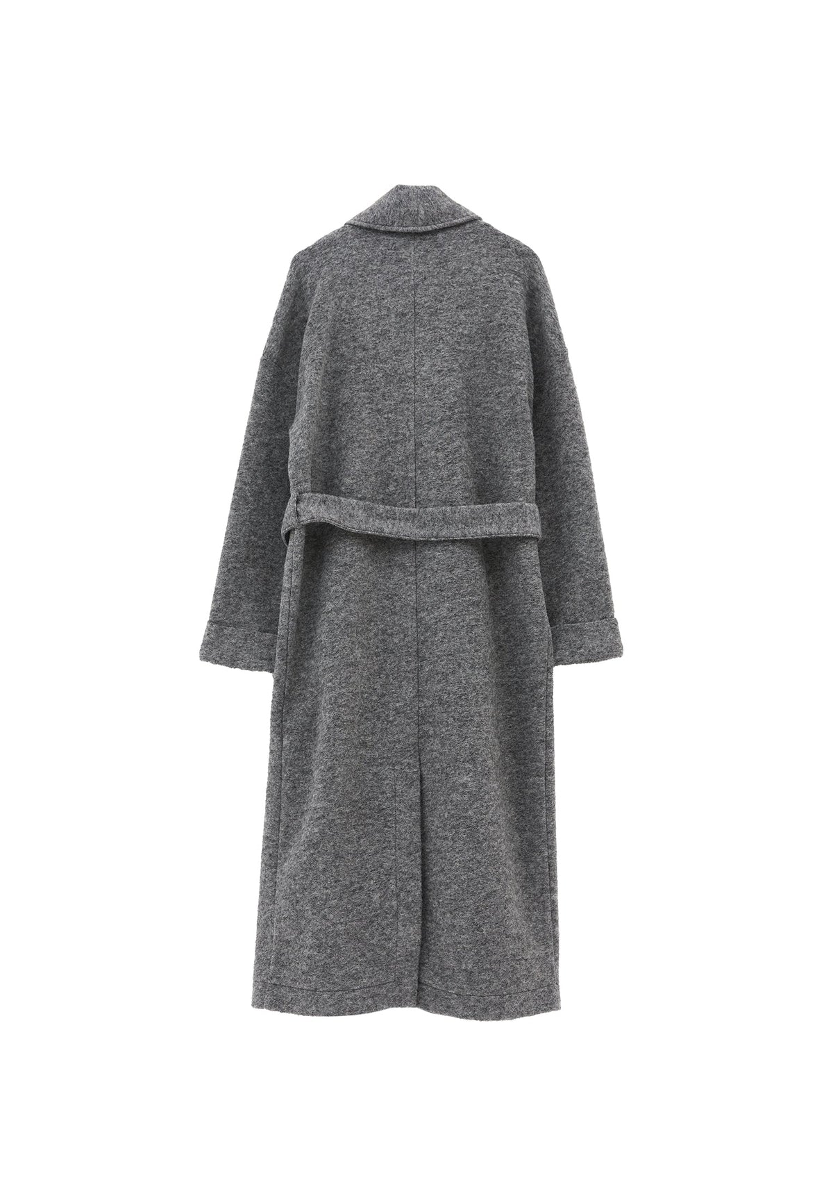 Long Coat With Shawl Collar And Belt Detail - GREY MELANGE