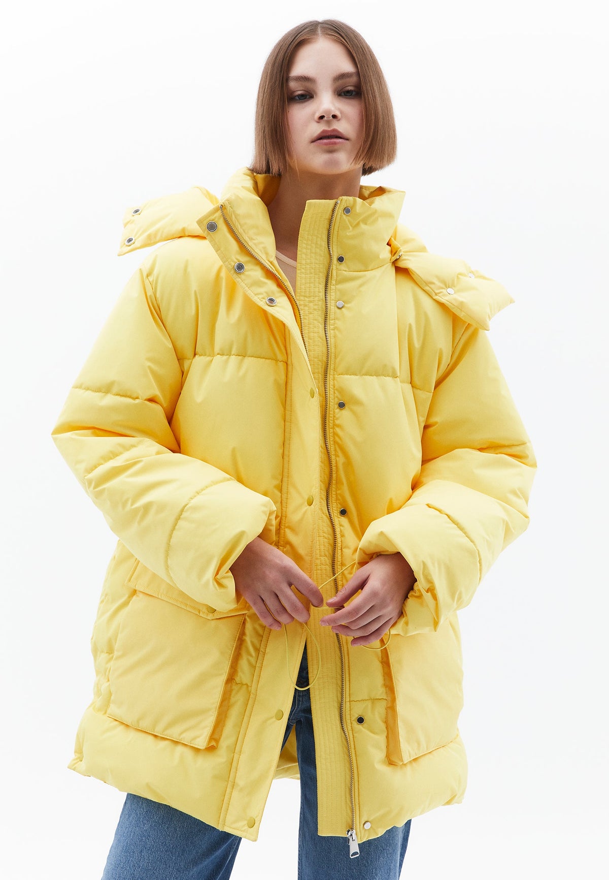 Midi Length Hooded Coat - HABANERO GOLD