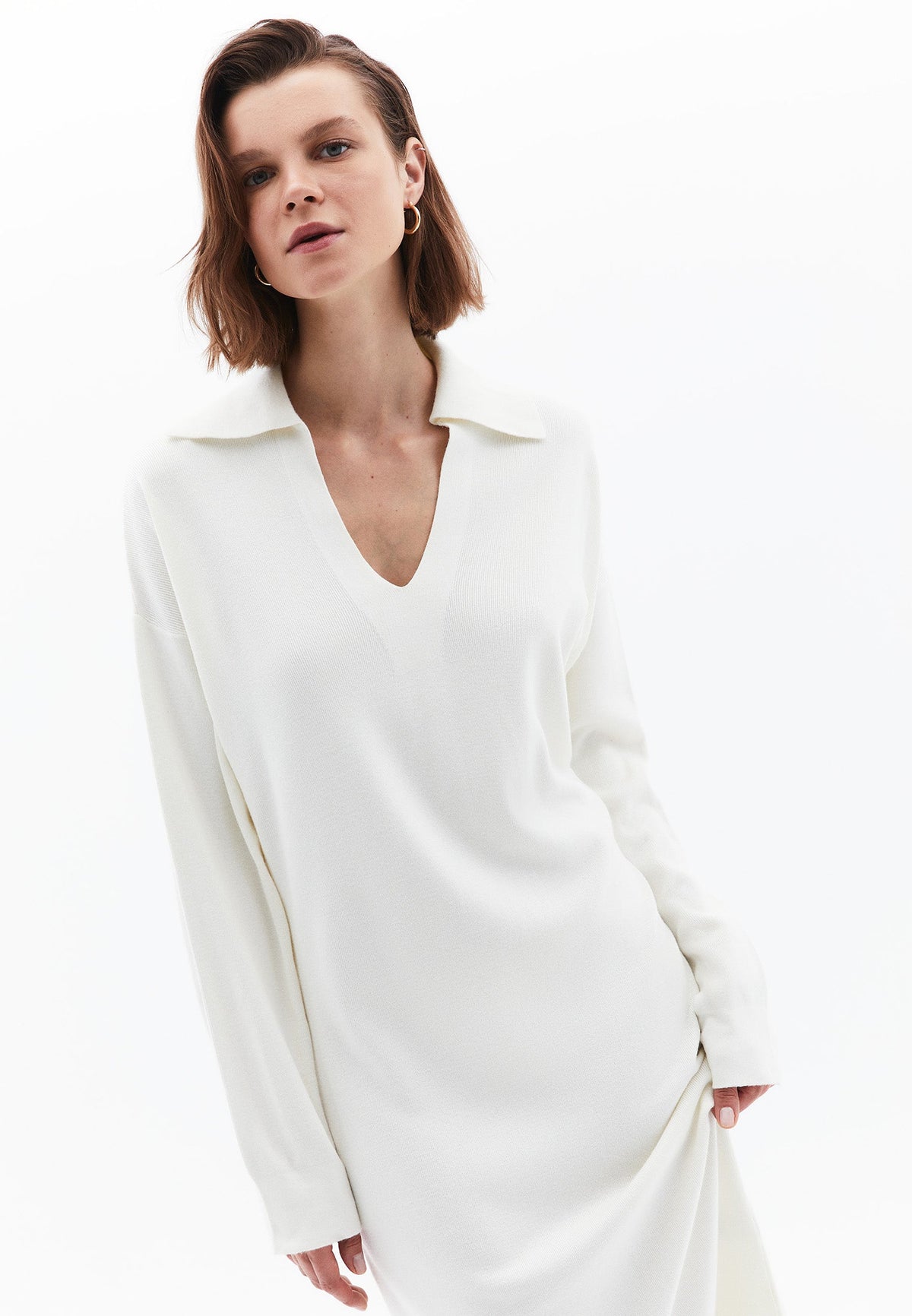 Comfortable Long Polo Collar Dress - ICE MILK