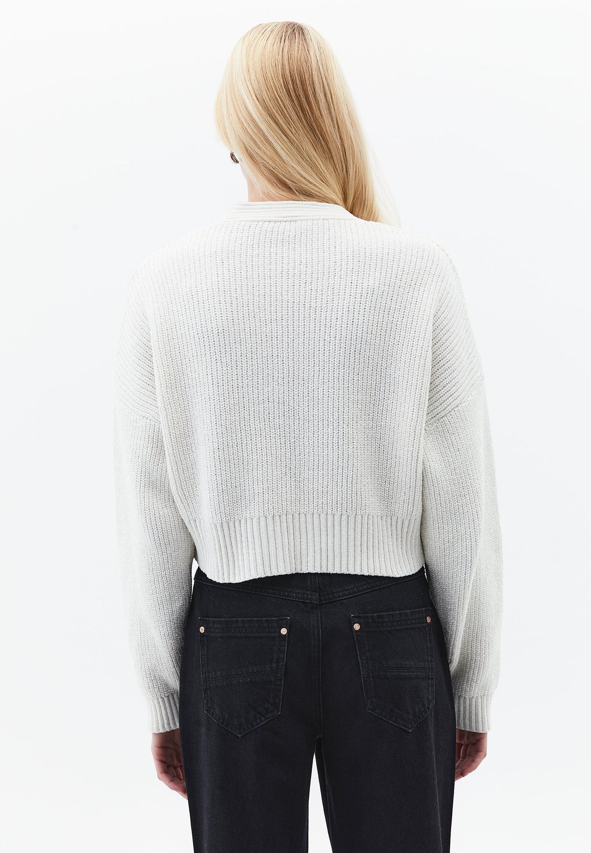 V Neck Long Sleeve Loose Cardigan - ICE MILK