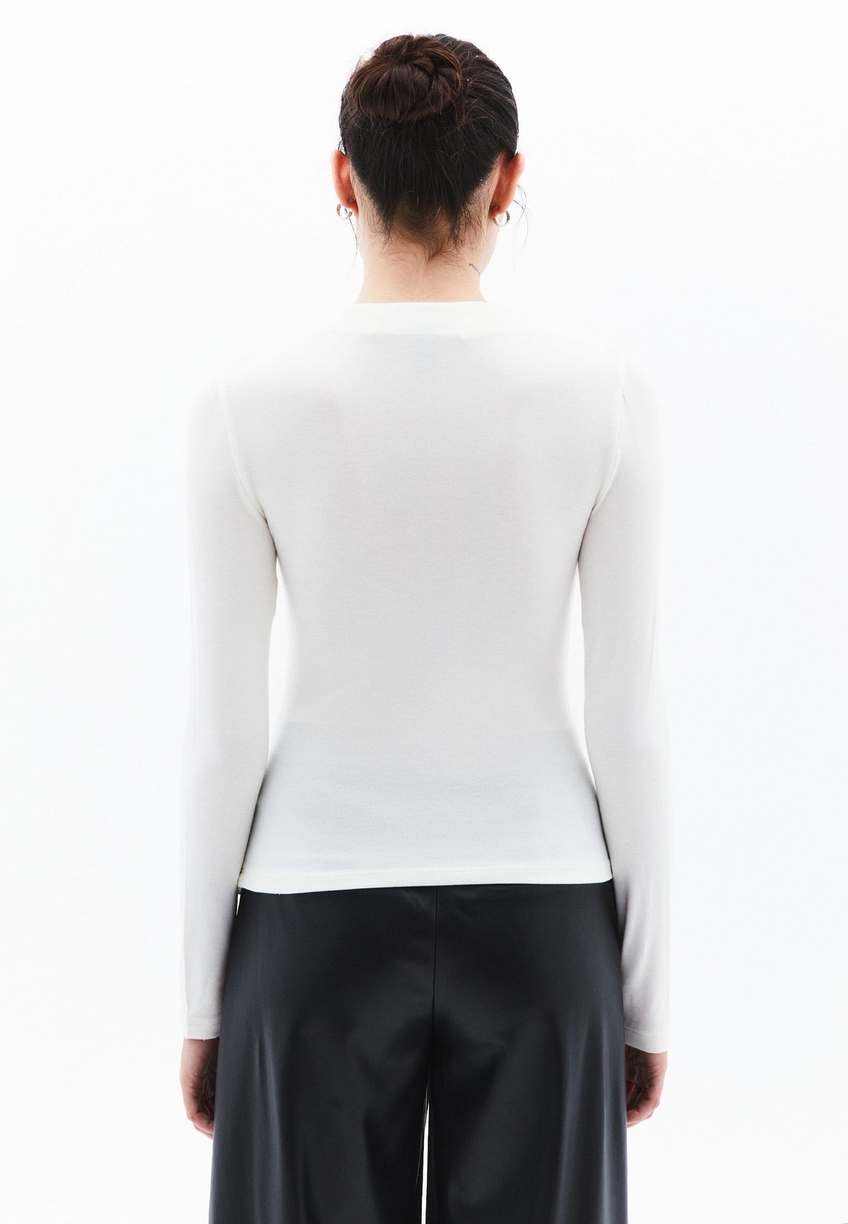 Ruched Long Sleeve High Neck Bodycon T-Shirt - ICE MILK