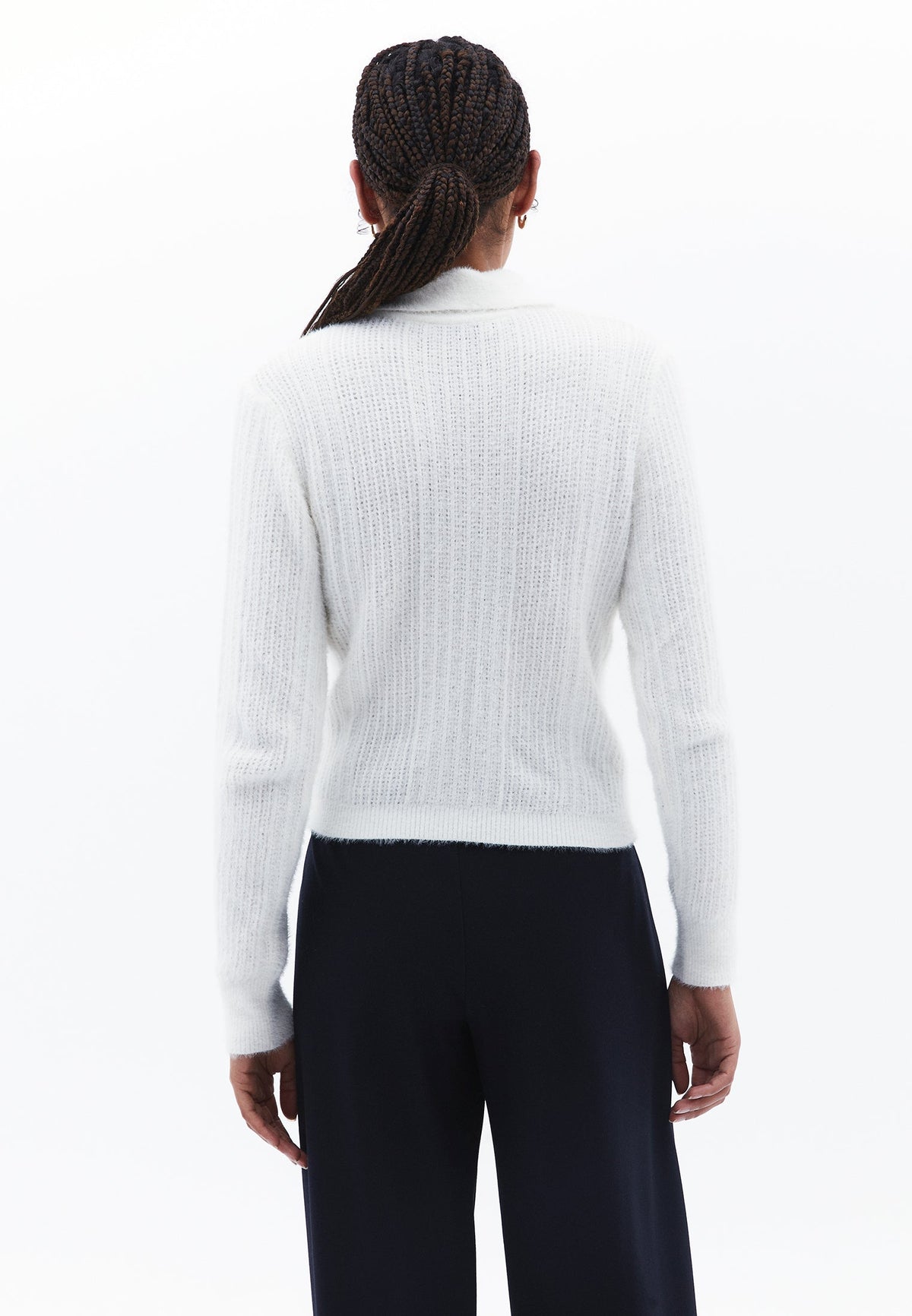 Sweater With Polo Collar And Knit Details - ICE MILK