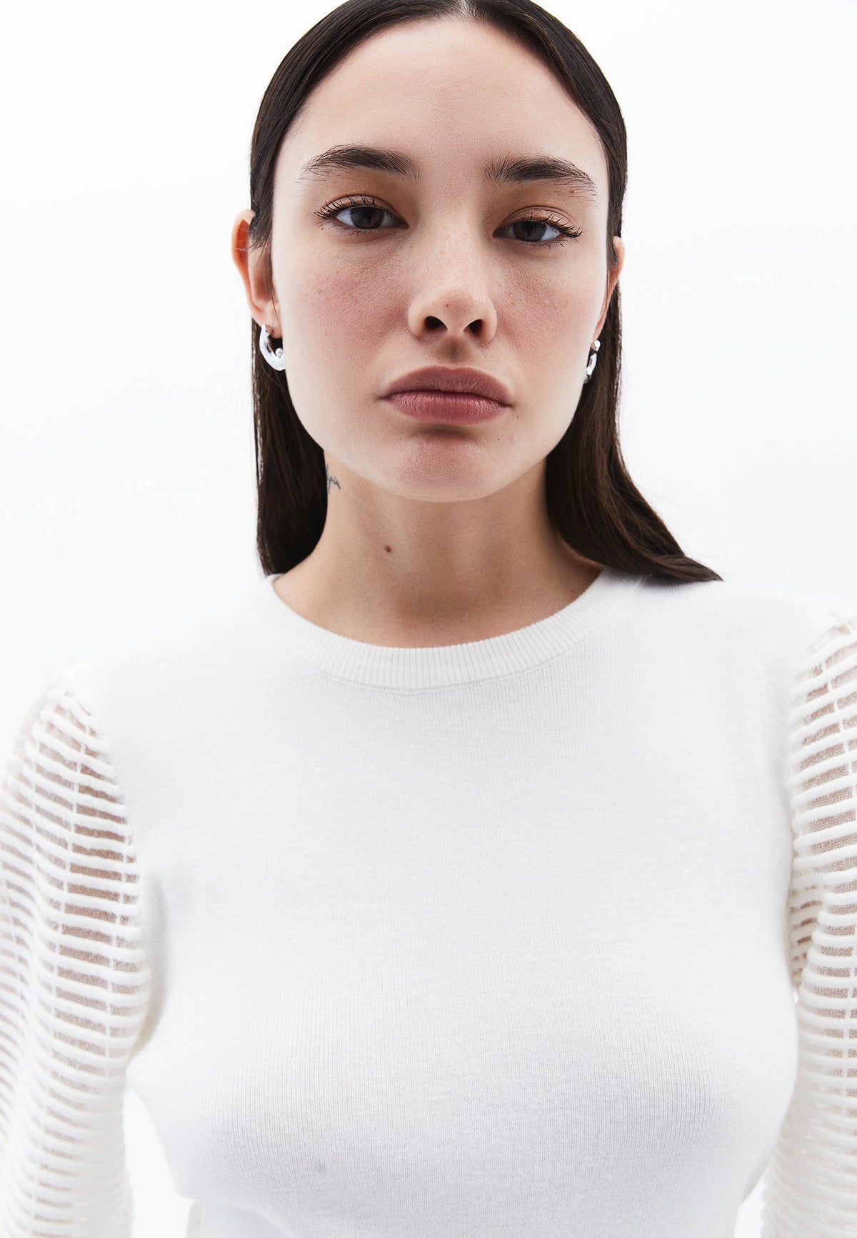 Crew Neck Long Sleeve Standard Knit Sweater - ICE MILK