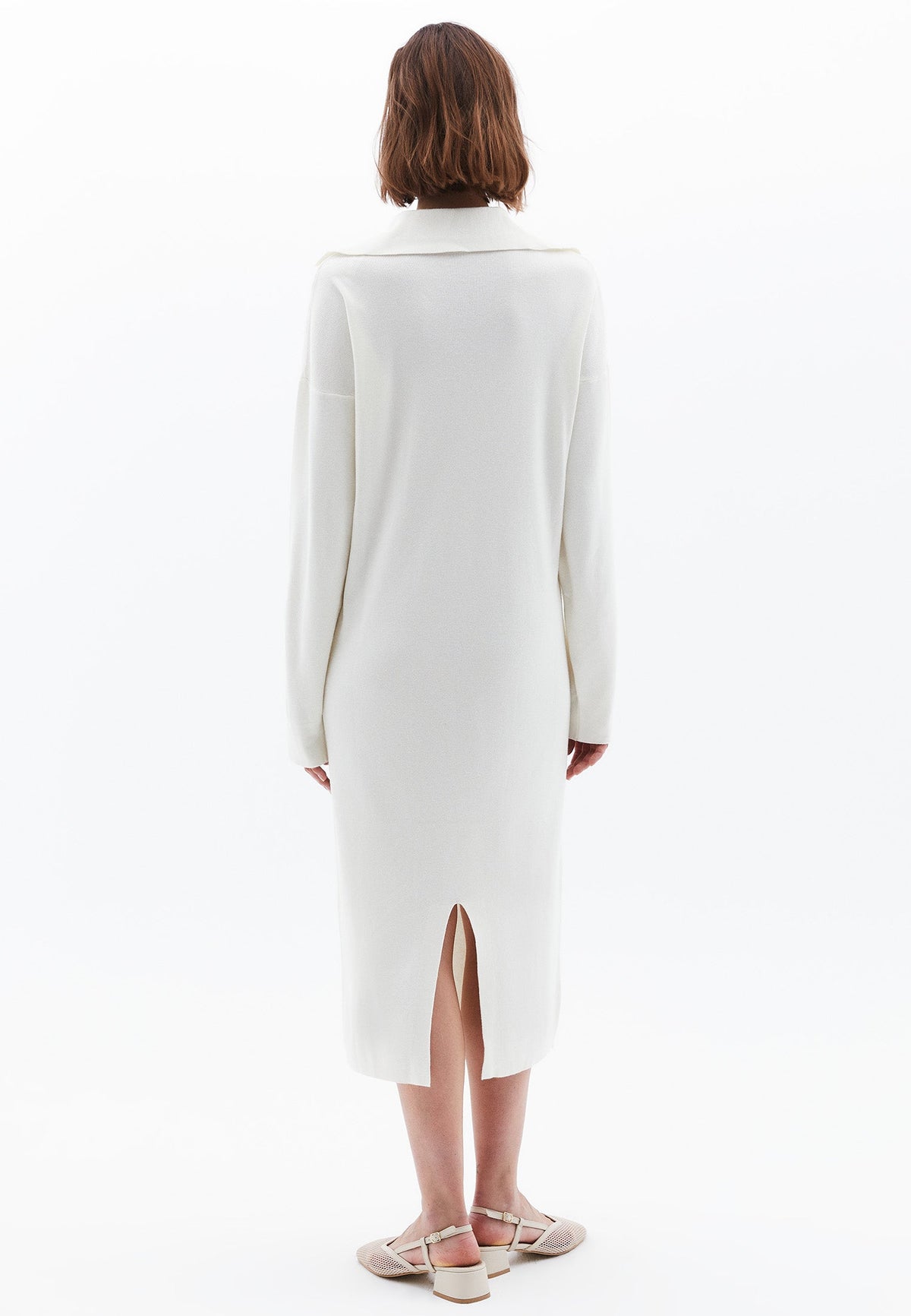 Comfortable Long Polo Collar Dress - ICE MILK