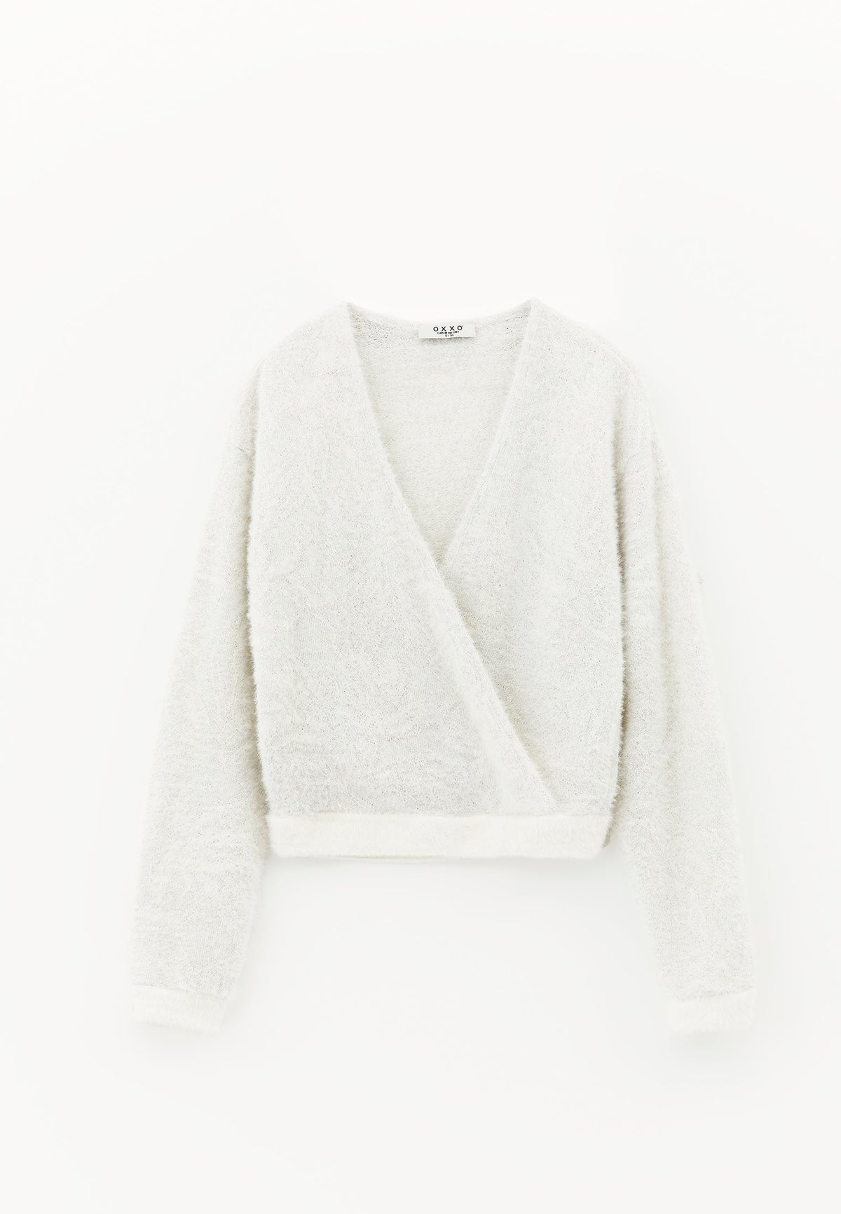 Wrap Neck Long Sleeve Knit Looking Sweater - ICE MILK