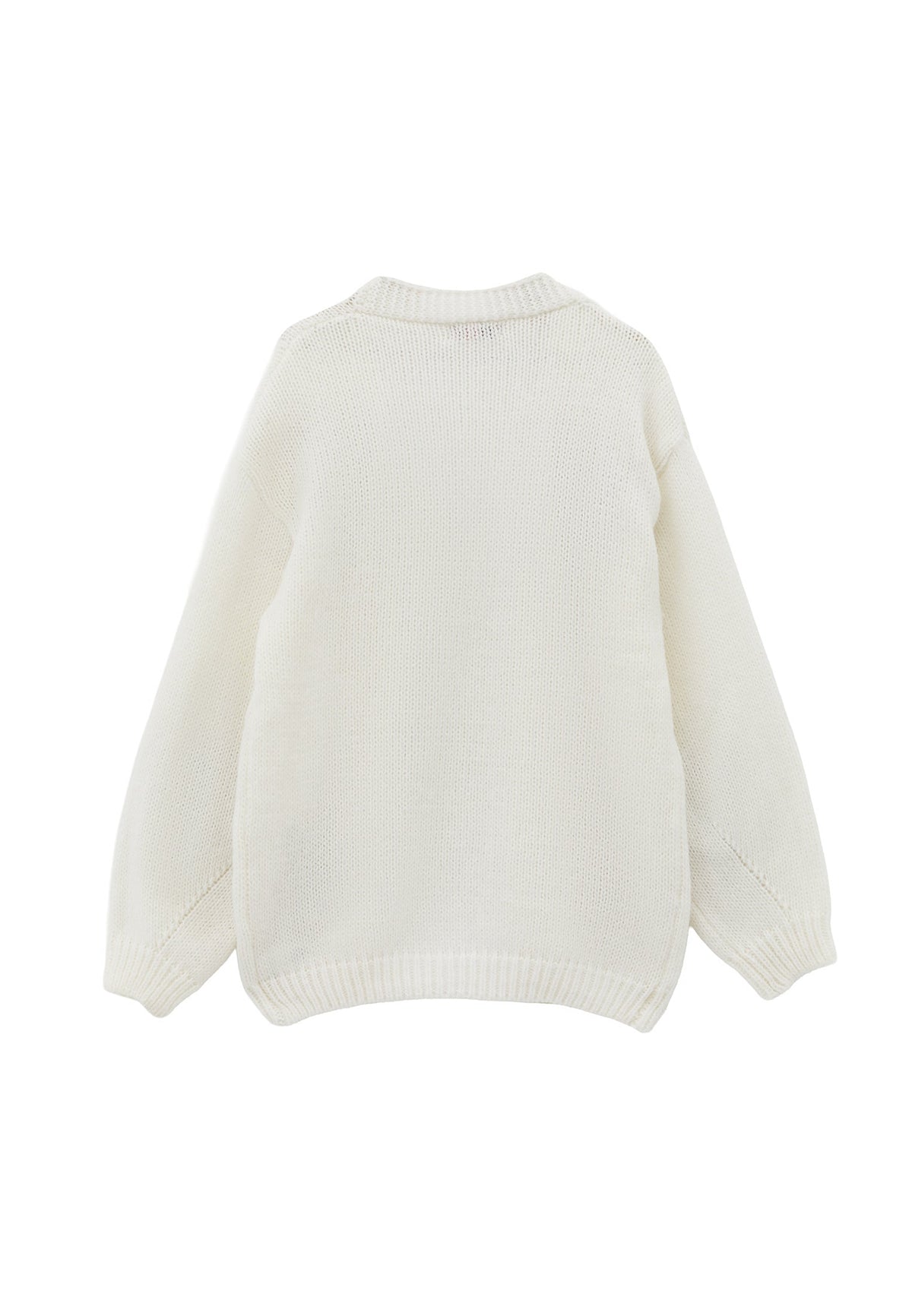 V Neck Oversize Knit Detailed Cardigan - ICE MILK