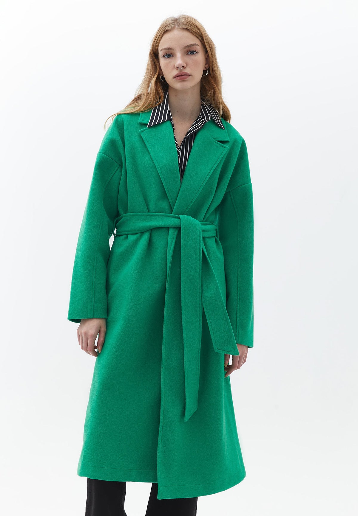 Oversize Belted Long Coat - JELLY BEAN