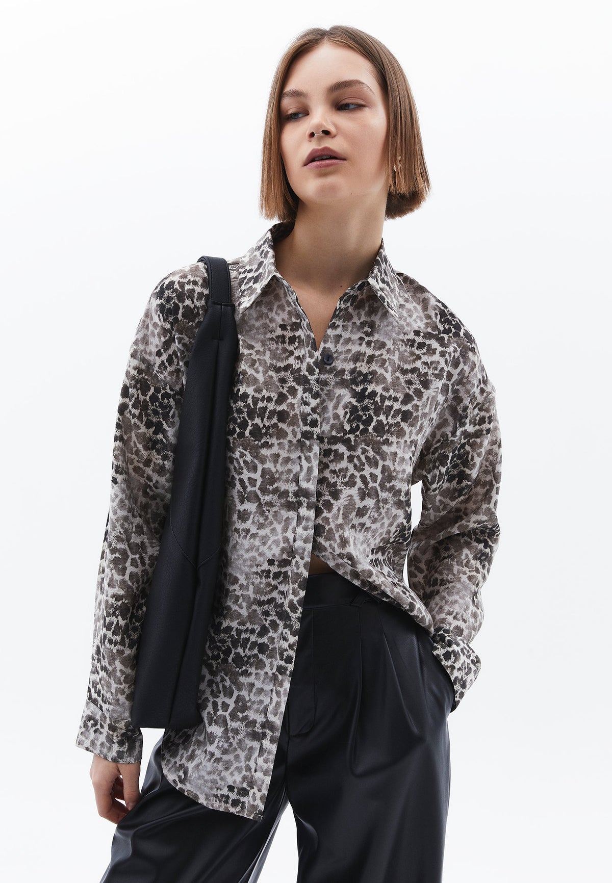 Animal Pattern Button Detailed Oversize Shirt - LEO COMB