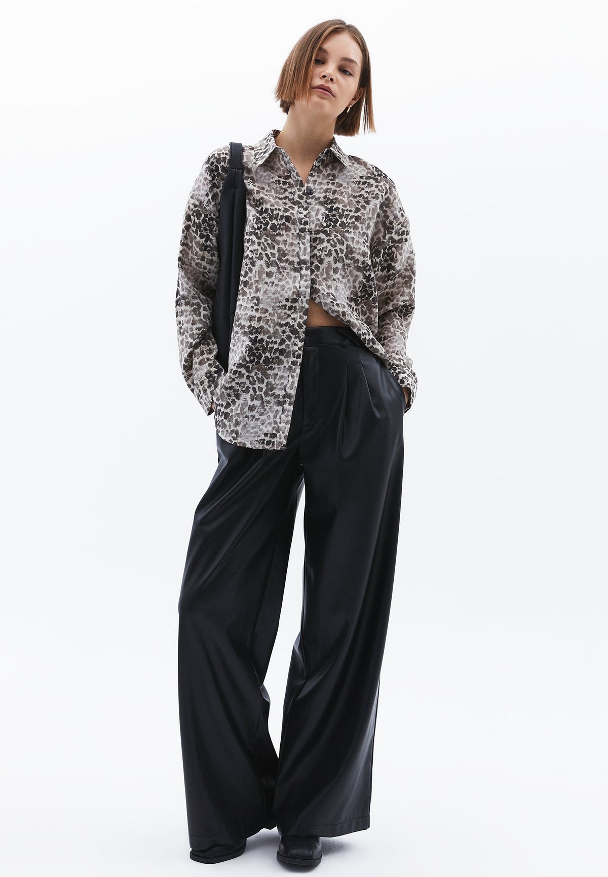 Animal Pattern Button Detailed Oversize Shirt - LEO COMB