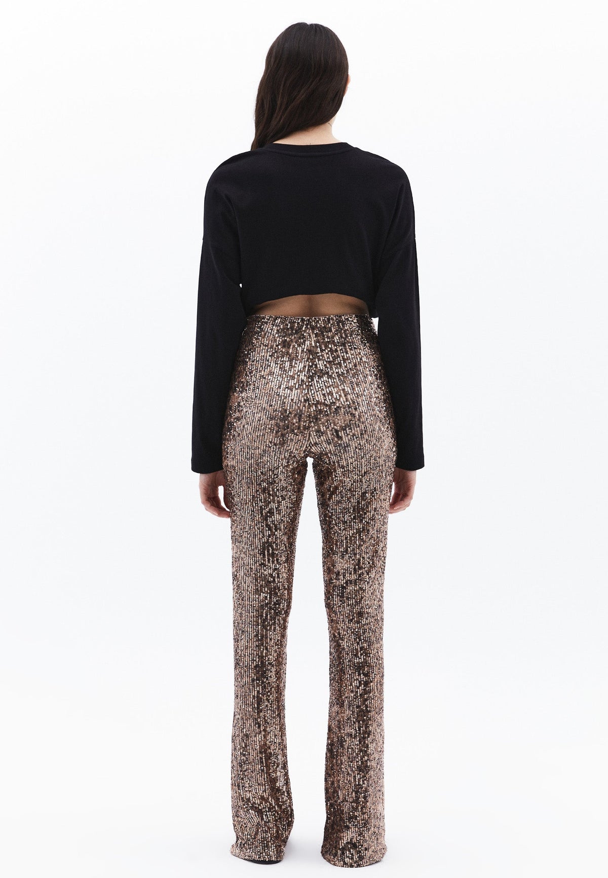High Waist Flared Sequin Pants - LEO COMB