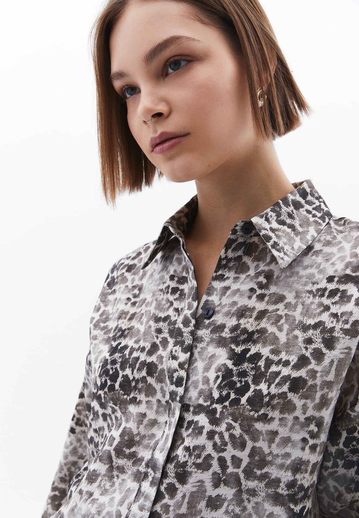 Animal Pattern Button Detailed Oversize Shirt - LEO COMB