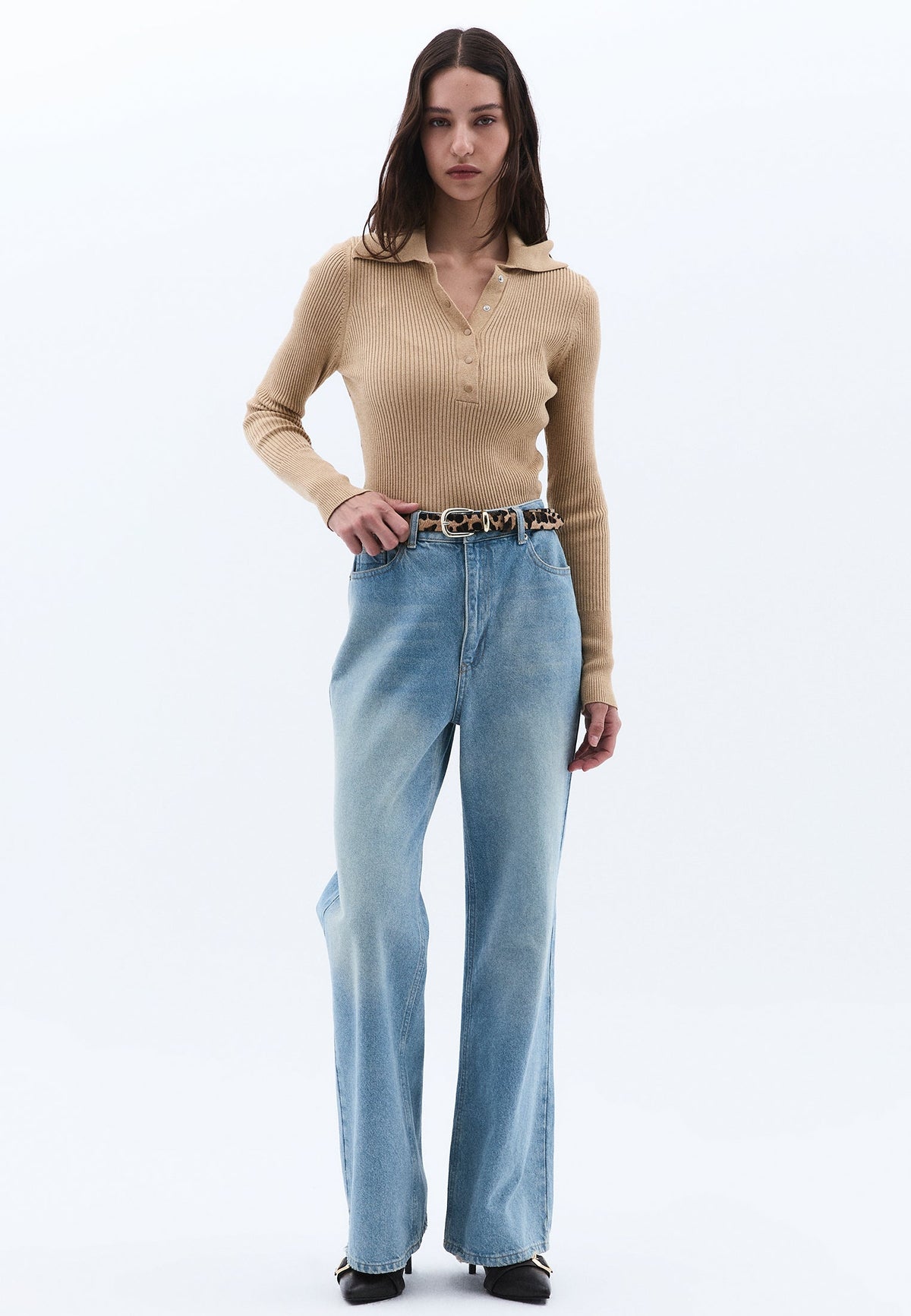 High Waist Wide Leg Denim Pants - LIGHT BLUE DENIM