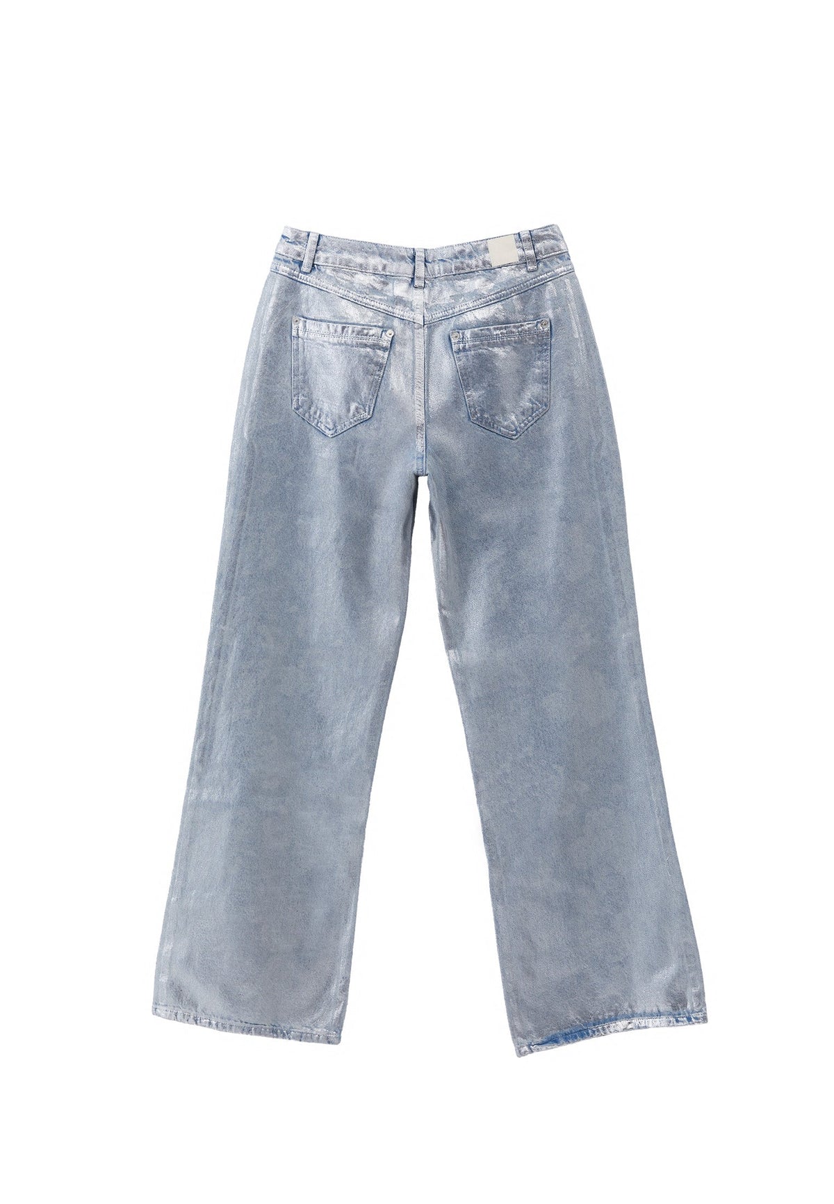 Shiny And Long Wide Leg Pants - LIGHT BLUE PRINTED DENIM
