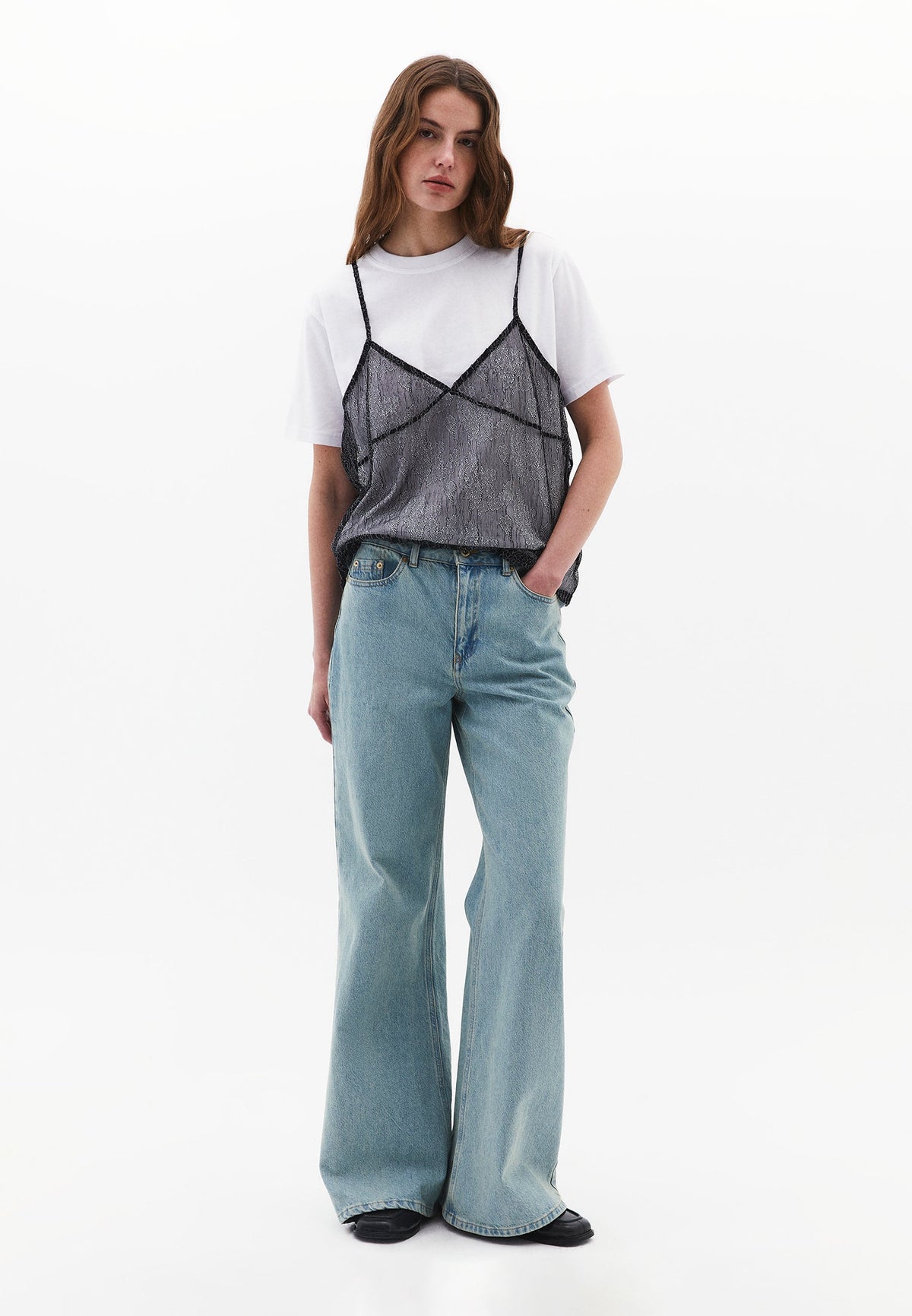 Wide Leg Standard High Waist Denim Pants - LIGHT GREEN DENIM