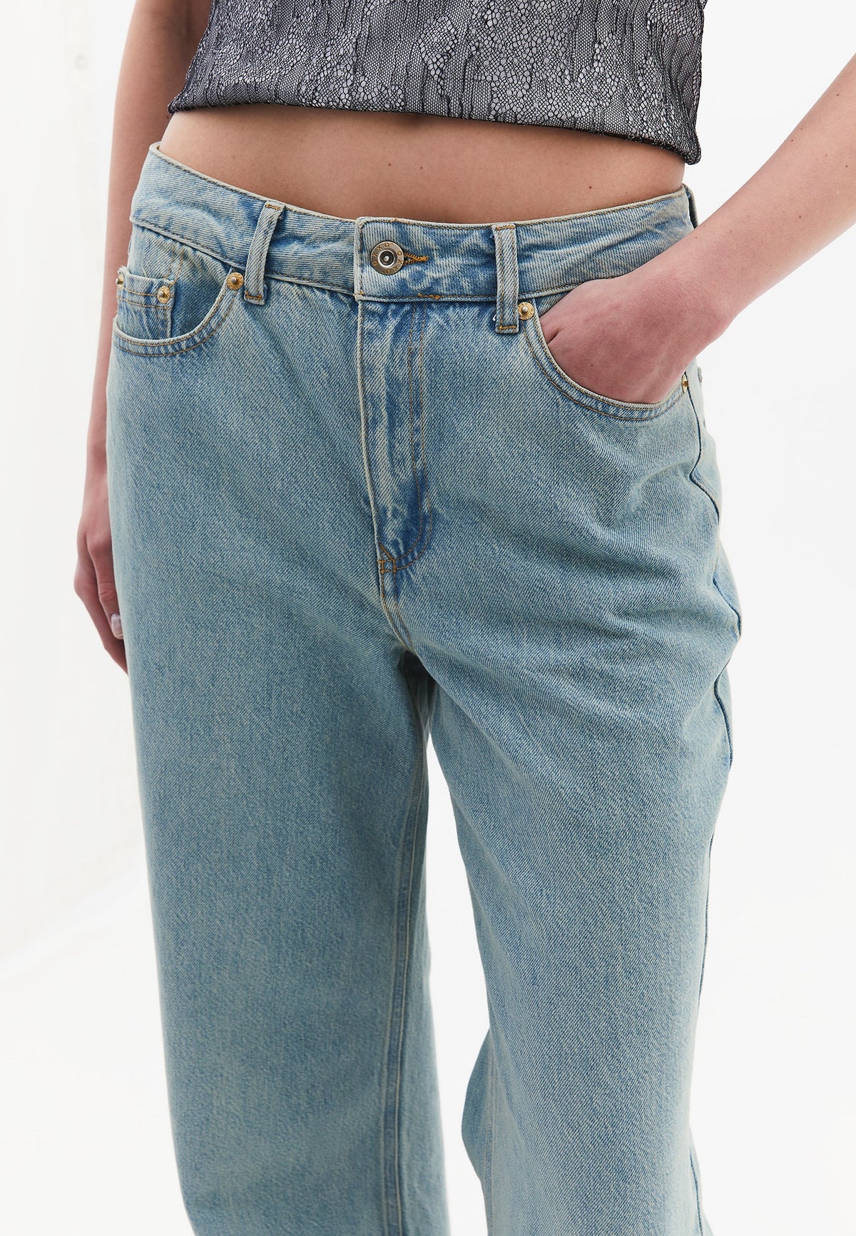 Wide Leg Standard High Waist Denim Pants - LIGHT GREEN DENIM