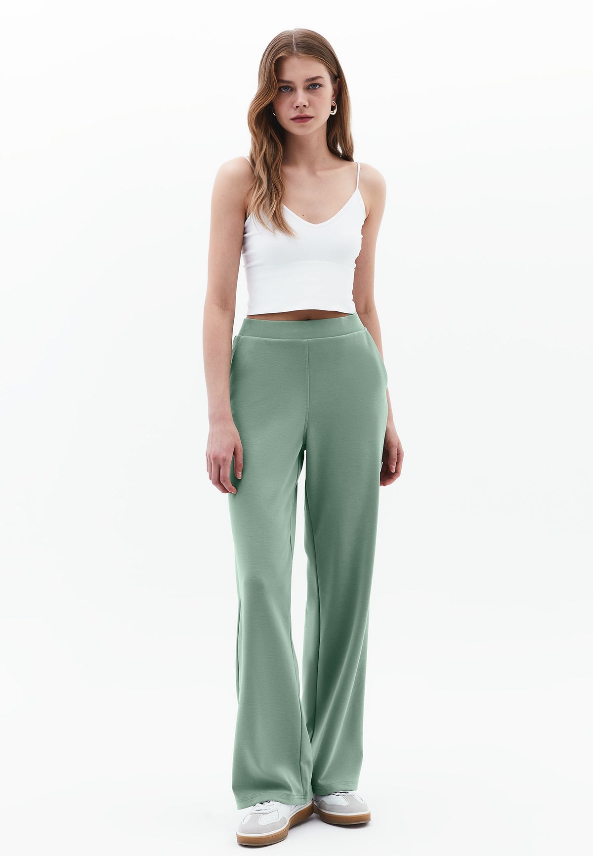 High Waist Straight Leg Elastic Waist Pants - LILY PAD
