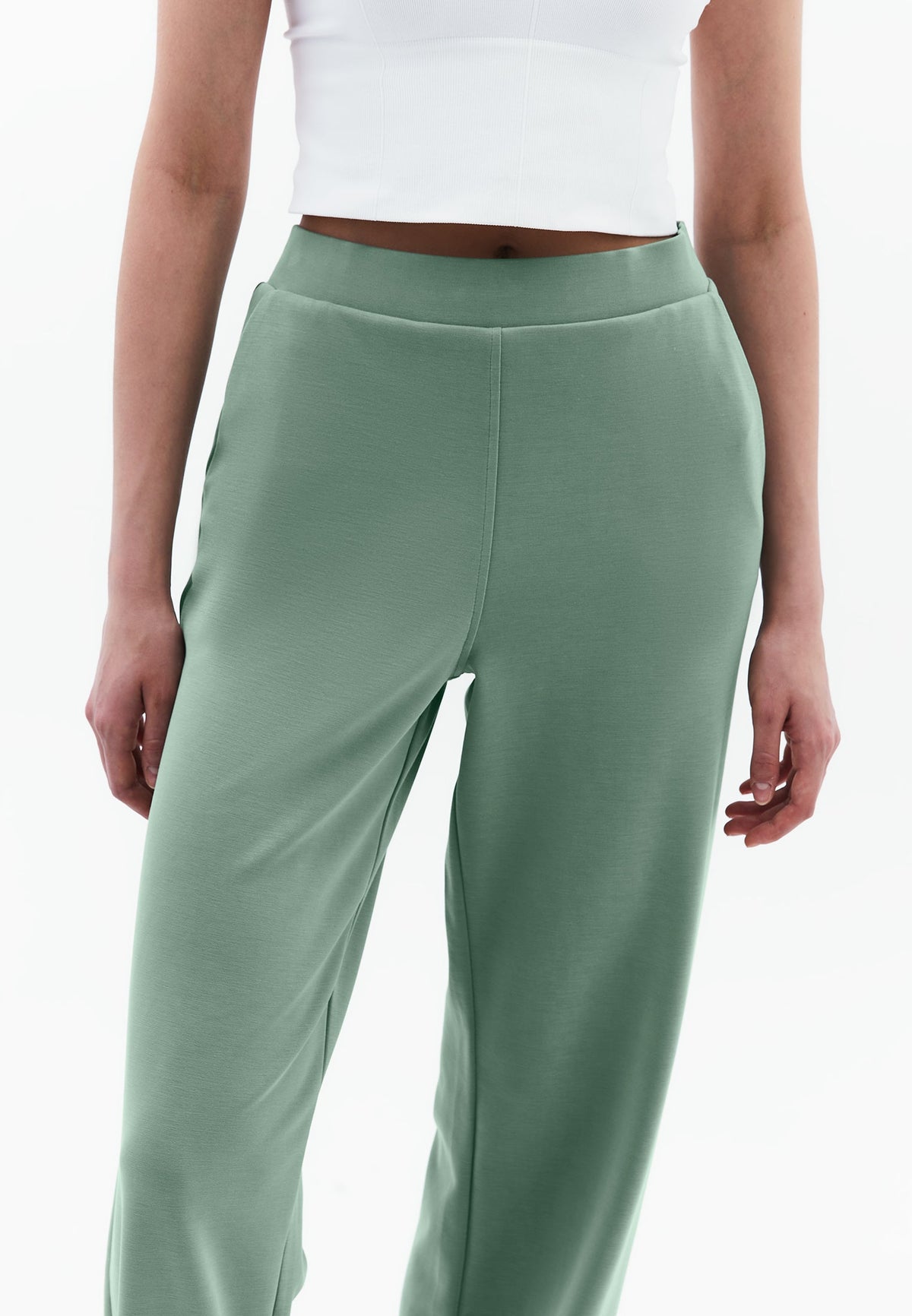 High Waist Straight Leg Elastic Waist Pants - LILY PAD