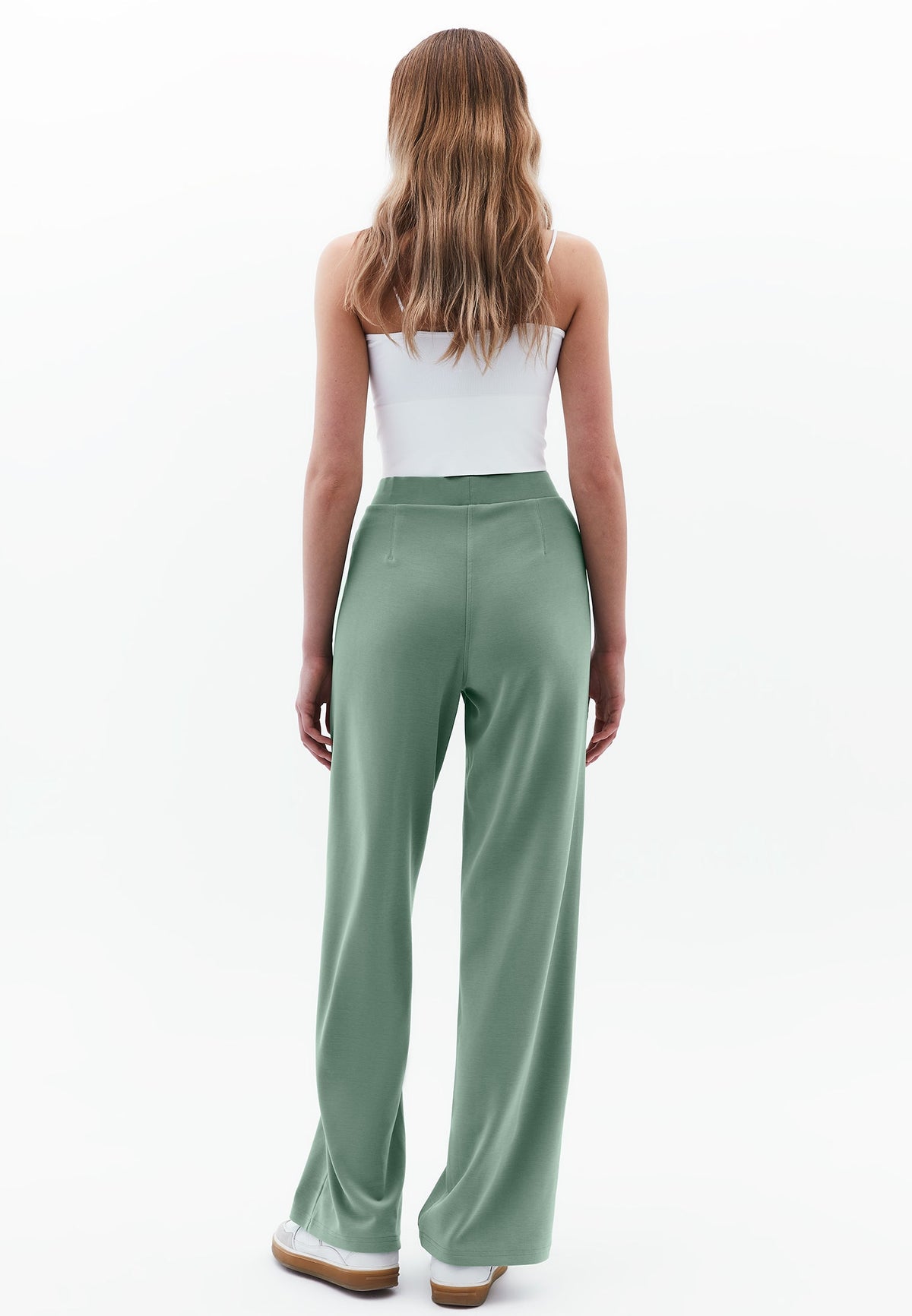 High Waist Straight Leg Elastic Waist Pants - LILY PAD