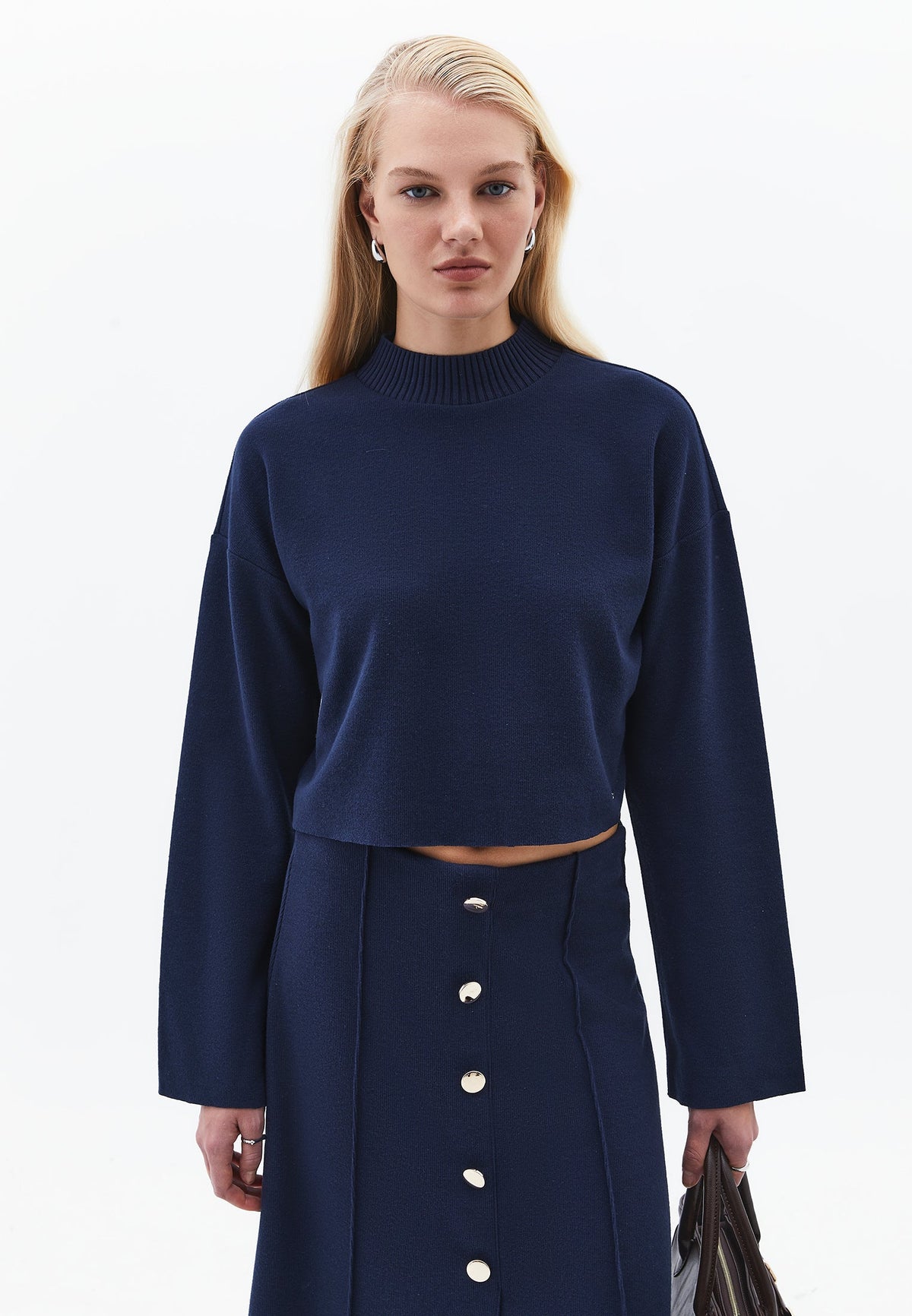 High Neck Cropped Sweater - MIDNIGHT