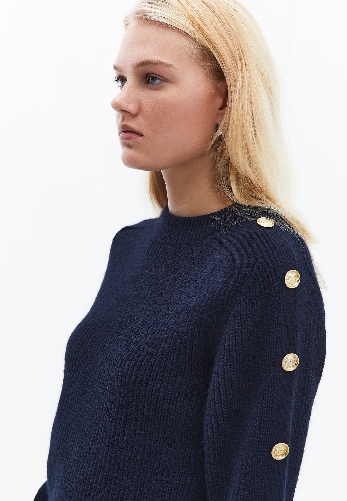 Sweater With Button Details - MIDNIGHT