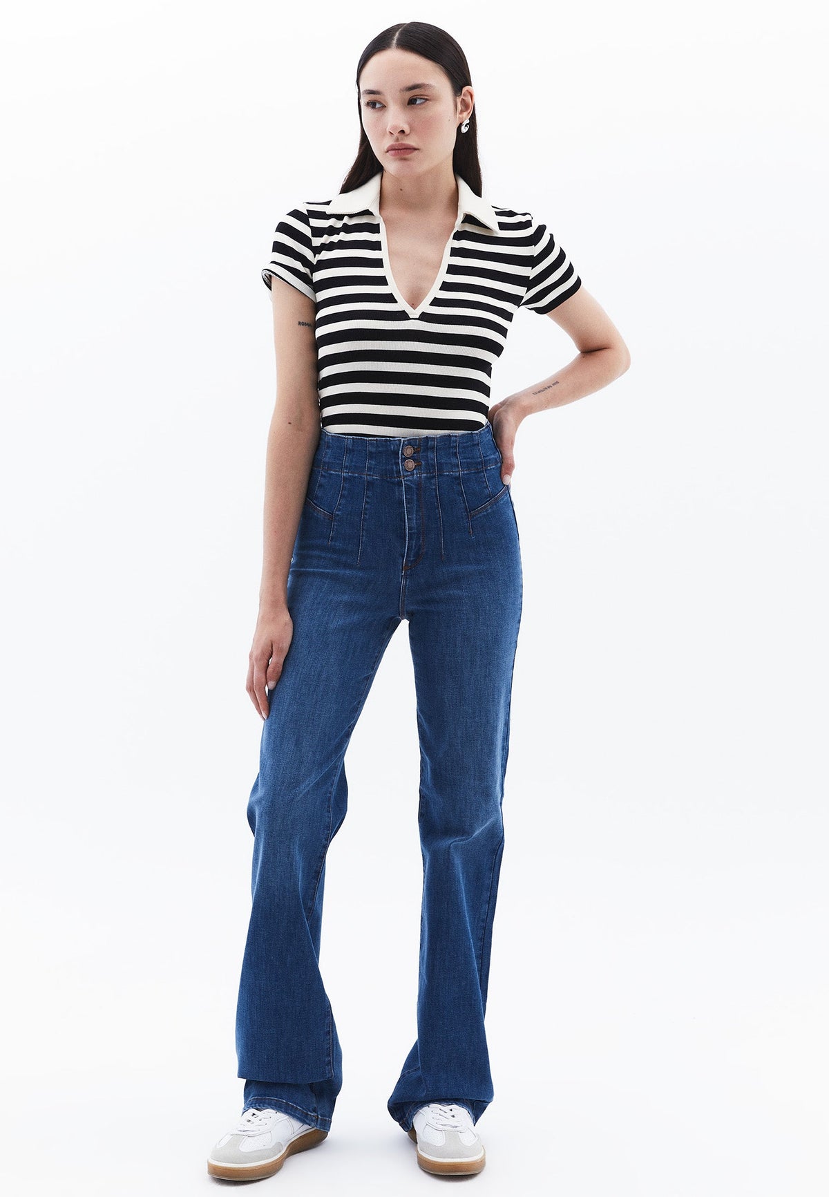 Ultra High Waist Straight Leg Denim Pants - MID BLUE DENIM