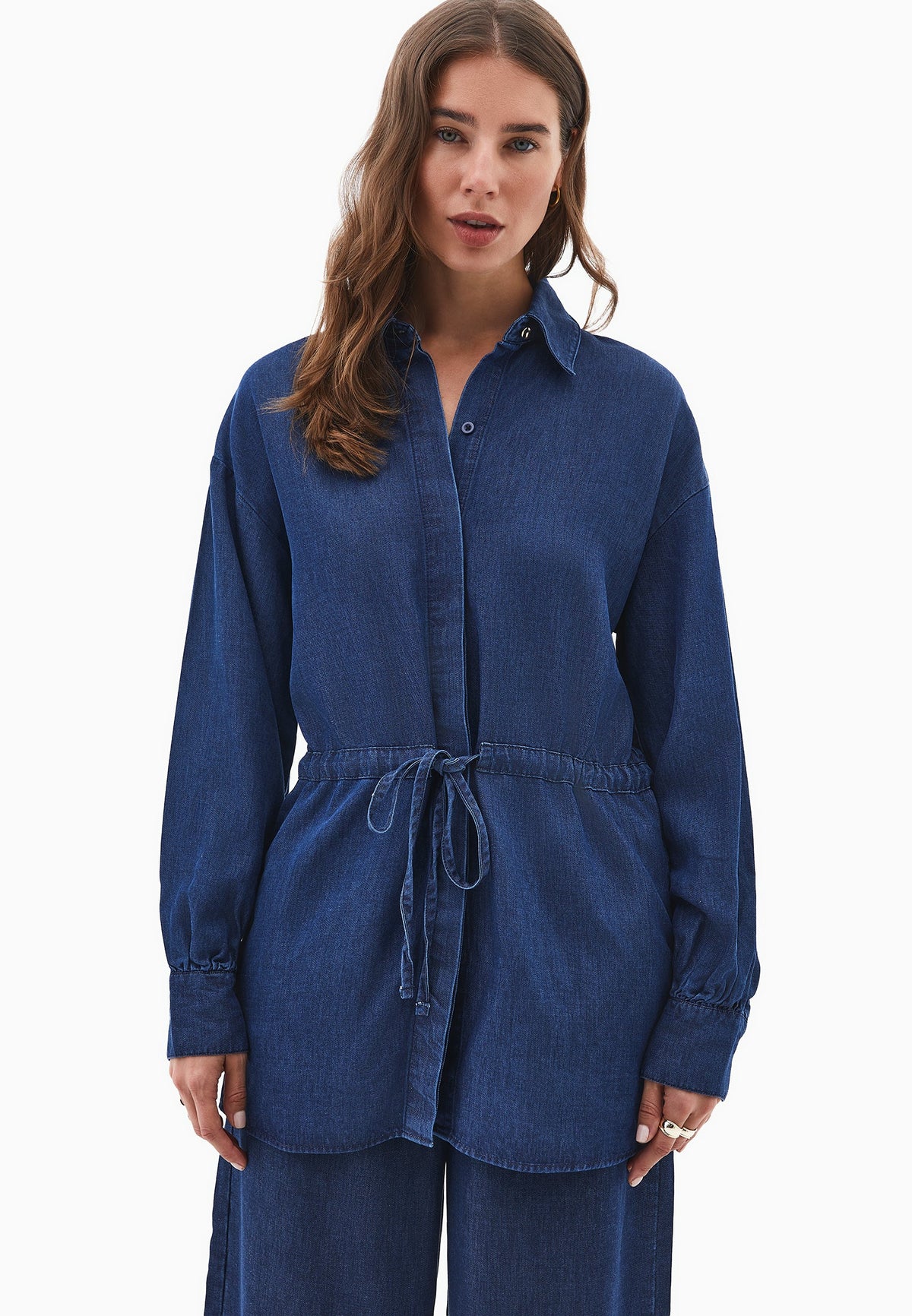 Long Tunic Shirt - MID BLUE DENIM