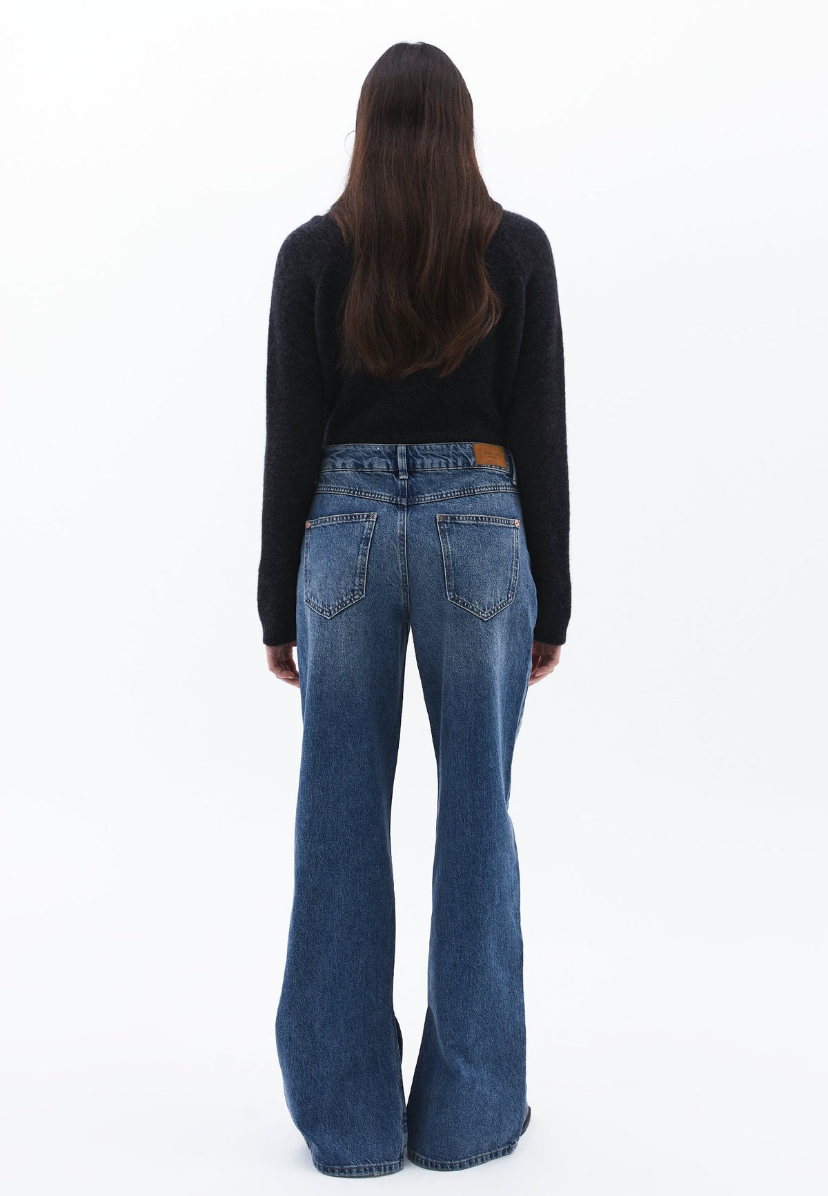 Denim Fabric Straight Leg Pants - MID BLUE DENIM