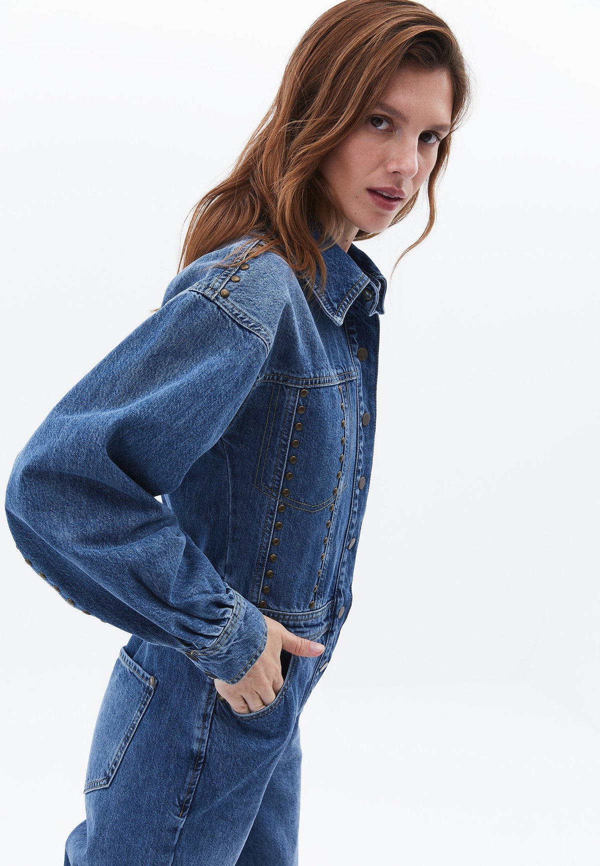 Denim Oversize Long Jumpsuit - MID BLUE DENIM